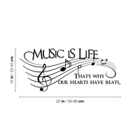 Music Is Life.. That's Why Our Hearts Have Beats Vinyl Wall Decal Sticker Art