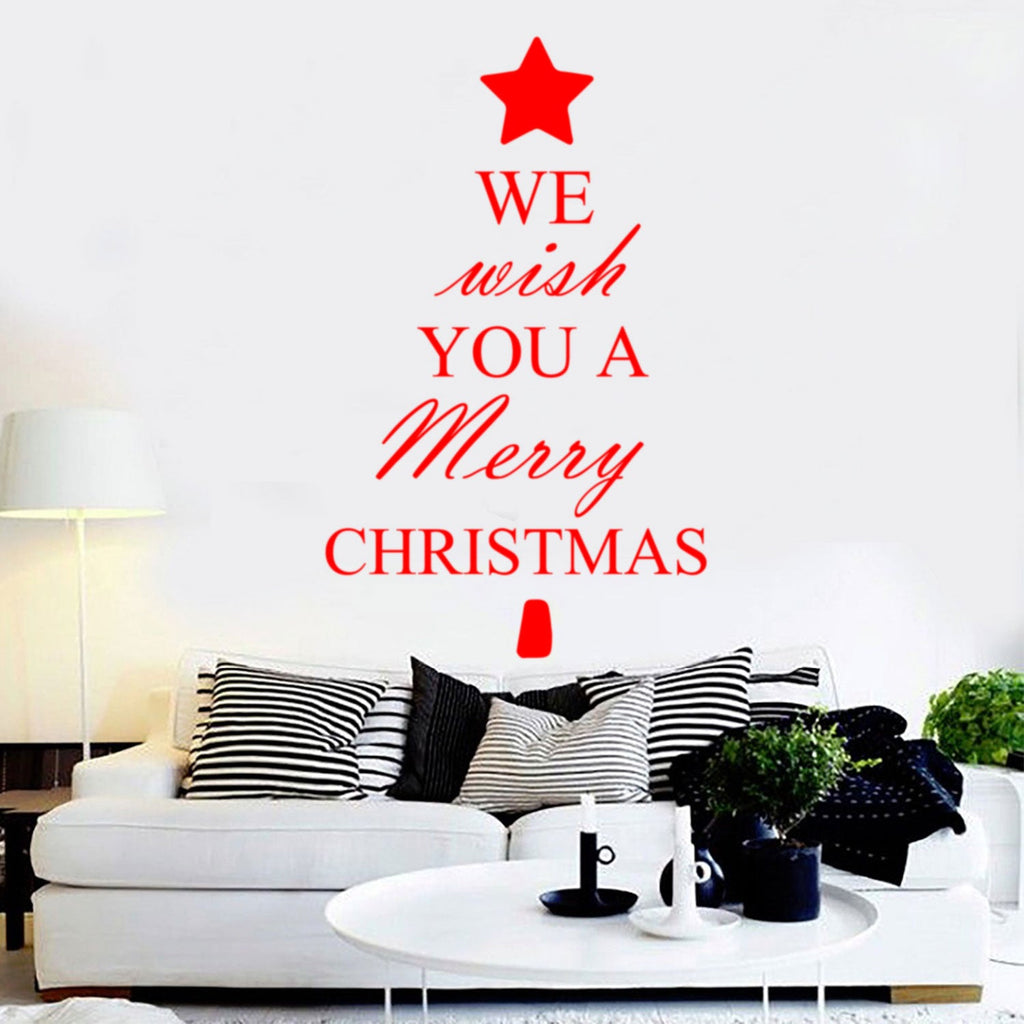 We Wish You A Merry Christmas Vinyl Wall Art Decal - 34.5" x 23.5" Decoration Vinyl Sticker - Green