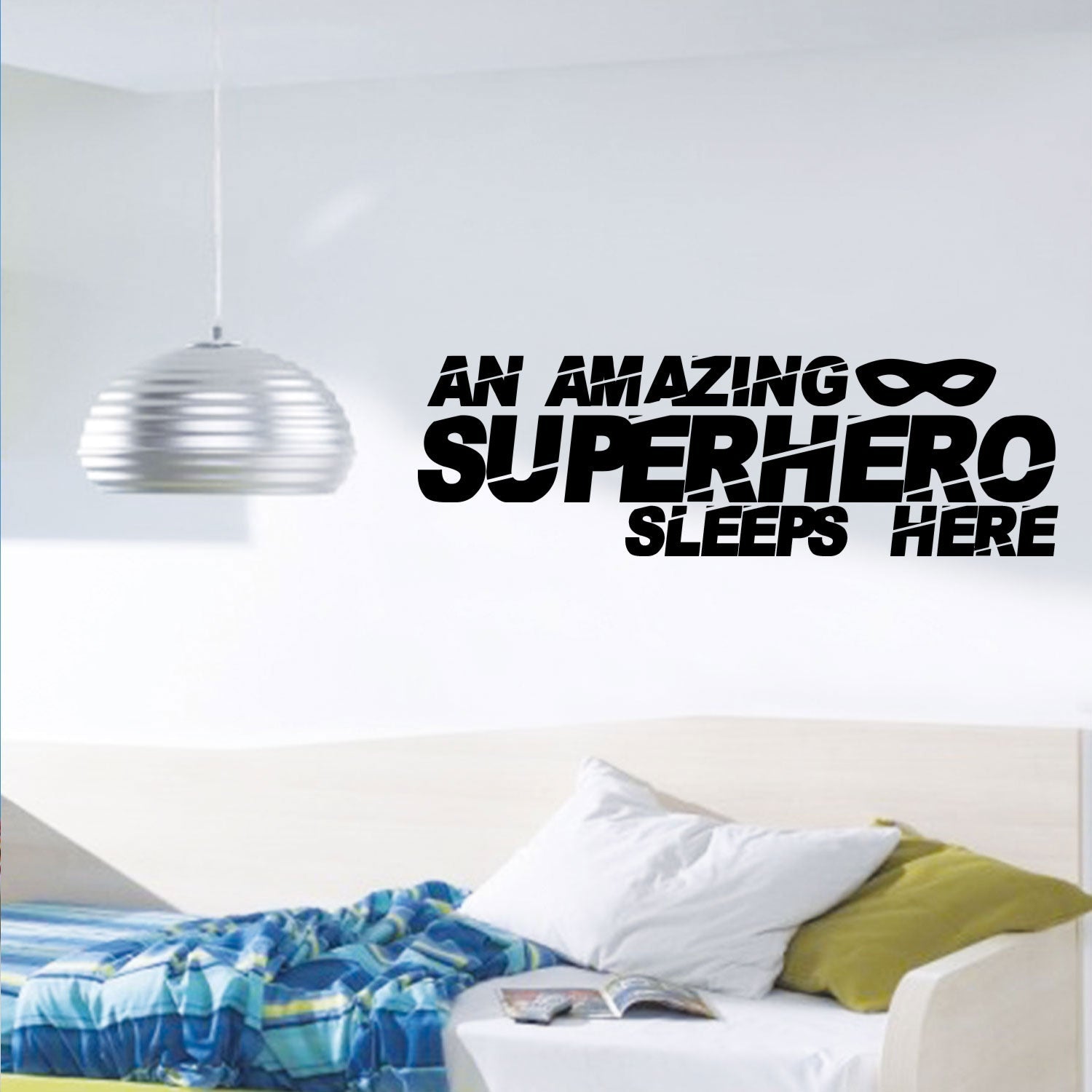 an Amazing Superhero Sleeps Here - Vinyl Wall Art Stickers - 14 x 40" - Boy's Room Wall Decor- Cute Vinyl Sticker Decals - Boys Nursery Room Decorations"