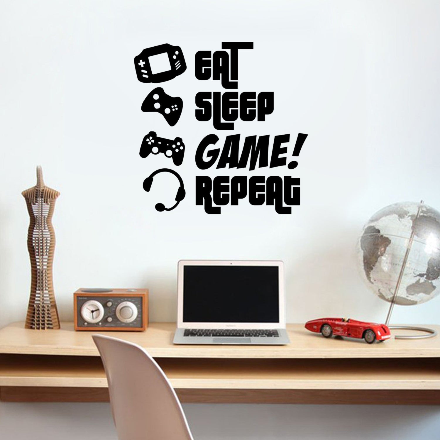 Vinyl Wall Art Decal - EAT; Sleep; Game; Repeat - 23 x 23" - Trendy Urban Fun Quote Sticker for Gamers Boys Girls Bedroom Playroom Living Room Daycare Nursery Decor (Black; 23" x 23")"