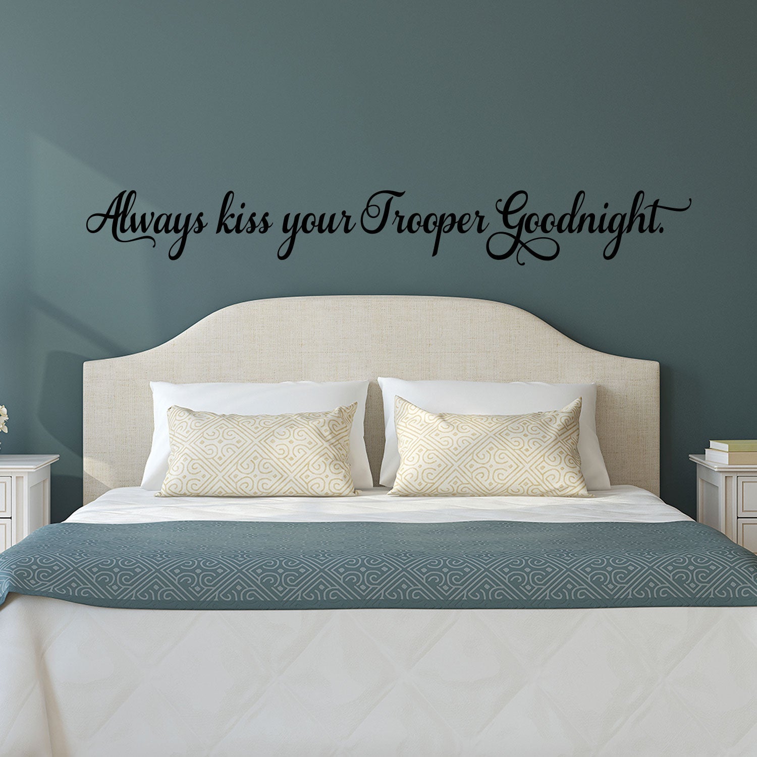 Always Kiss Your Trooper Goodnight - Inspirational Love Quotes Wall Art Vinyl Decal - 5 X 40" Decoration Vinyl Sticker - Motivational Wall Art Decal - Bedroom Living Room Decor - Trendy Wall Art"
