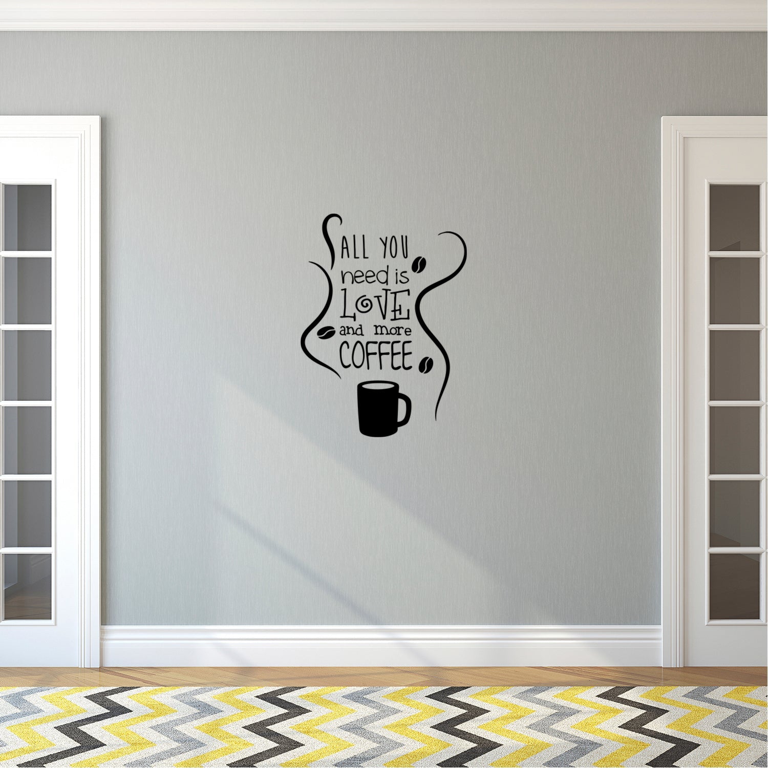 All You Need is Love and More Coffee - Wall Art Decal 15" x 20" Decoration Wall Art Vinyl Sticker - Kitchen Wall Art Decor - Funny Coffee Lovers Wall Decor - Coffee Shop Signs (15" x 20"; Black)