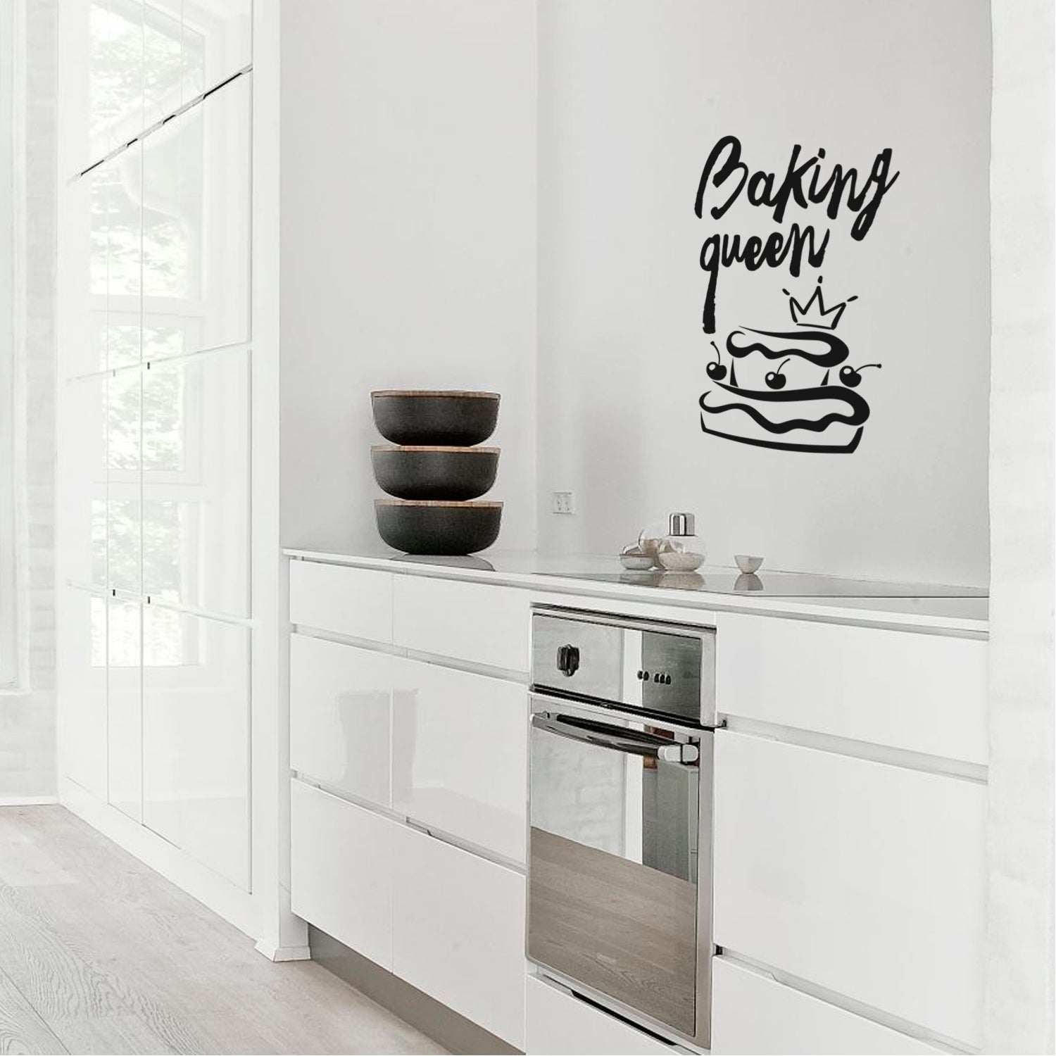 Baking Queen Sign - Kitchen Quotes Wall Art Vinyl Decal - 28" X 18" Decoration Vinyl Sticker - Cute Kitchen Wall Decor - Trendy Wall Art