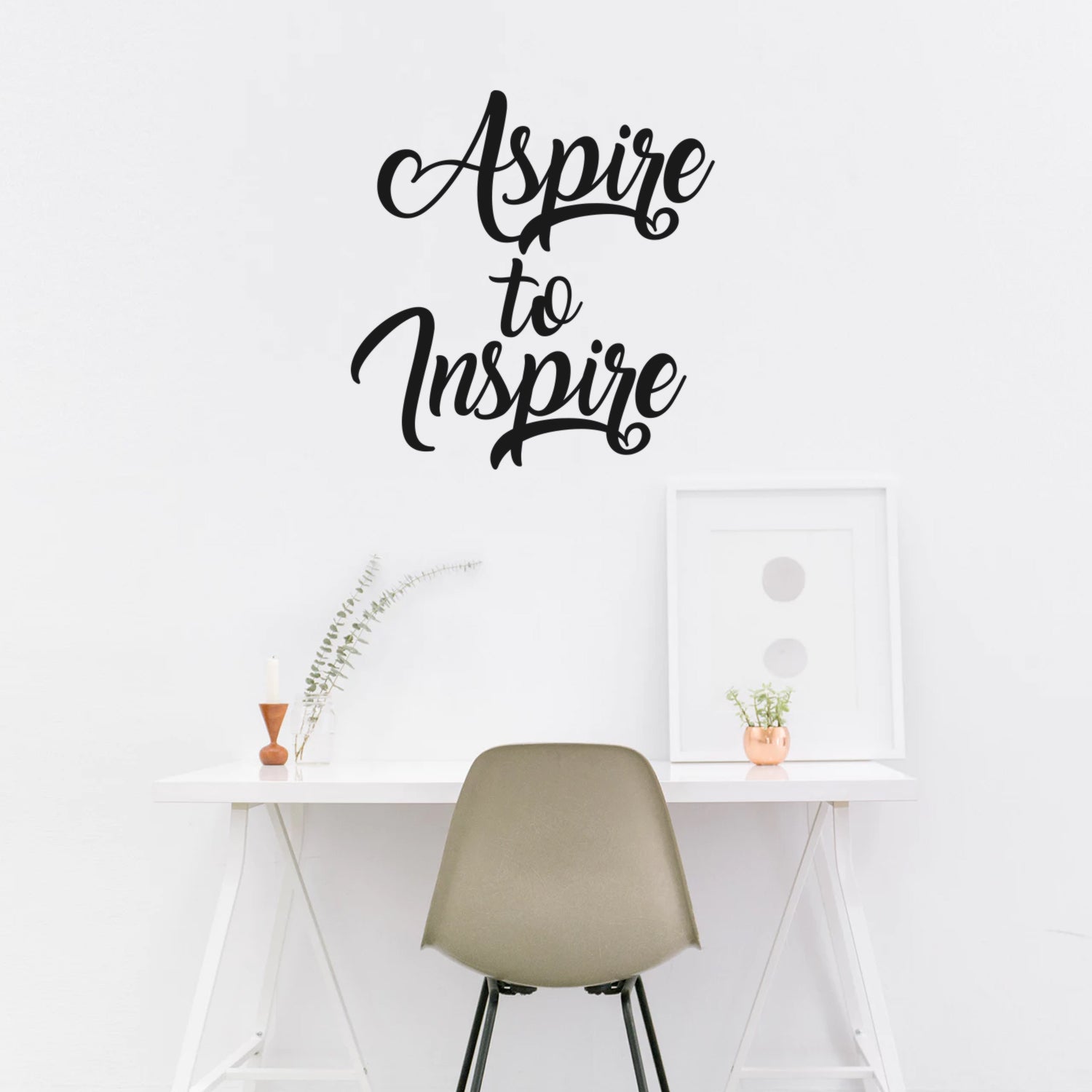 Aspire To Inspire - Inspirational Quotes Wall Art Vinyl Decal 20" x 20" Decoration Vinyl Sticker - Motivational Wall Art Decal - Living Room Bedroom Vinyl Decals - Life quotes vinyl sticker wall decor