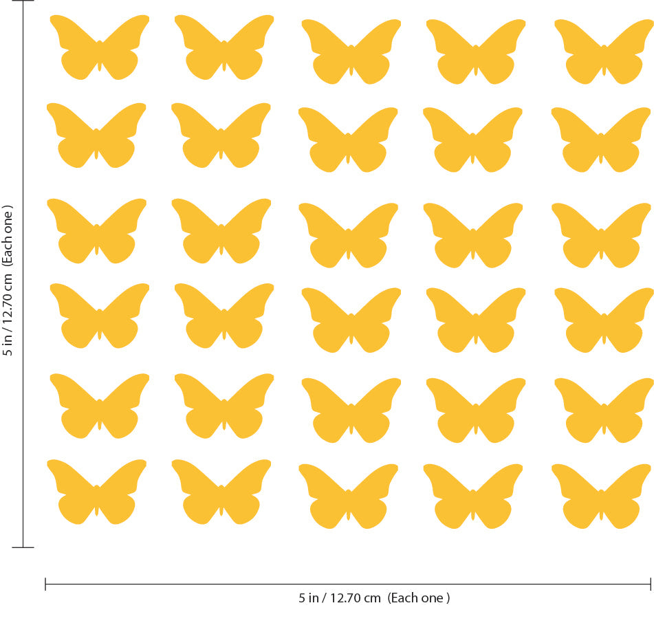 Set of 30 Butterflies Vinyl Wall Art Decals - 5" x 5" - Bedroom Vinyl Wall Decor Stickers - Apartment Vinyl Decal Decor - Kids Room Butterfly Pattern Vinyl Wall Art (5" x 5"; Black)