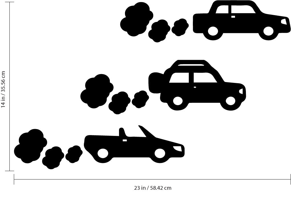 Set of 3 Cars Vinyl Wall Art Stickers - 3" x14" Boys Room Wall Decor- Cute Vinyl Sticker Decals - Nursery Room Car Decorations- Cute Wall Art Decals for Childrens Room - Wall Art for Toddlers Bedroom