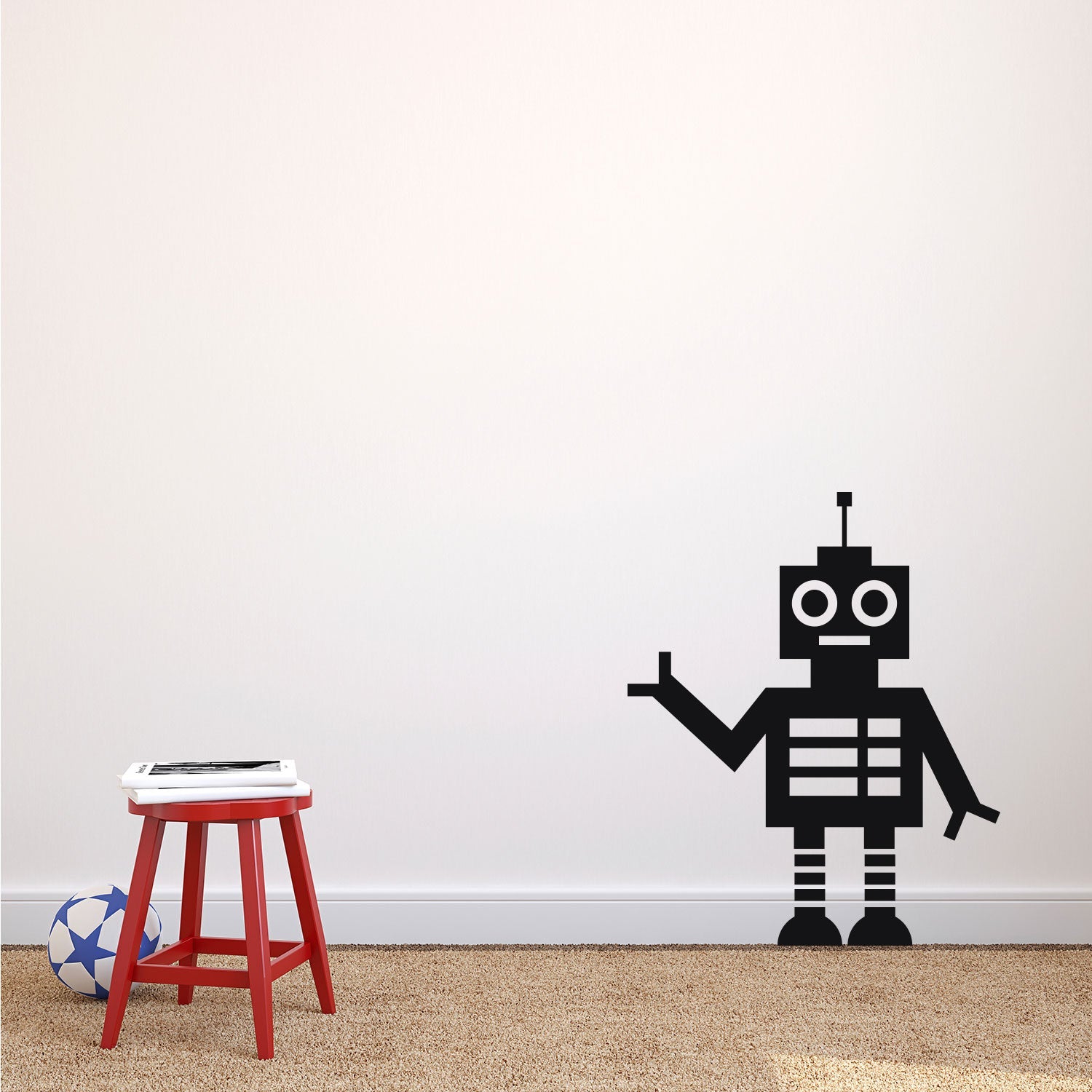 SPACE ROBOT- Vinyl Wall Art Sticker Decals - 28" x 23" - Wall Decor Little Boys Bedroom - Kids Robot Vinyl Sticker Decor - Wall Decal for Baby Nursery - Wall Art For Toddlers Bedroom