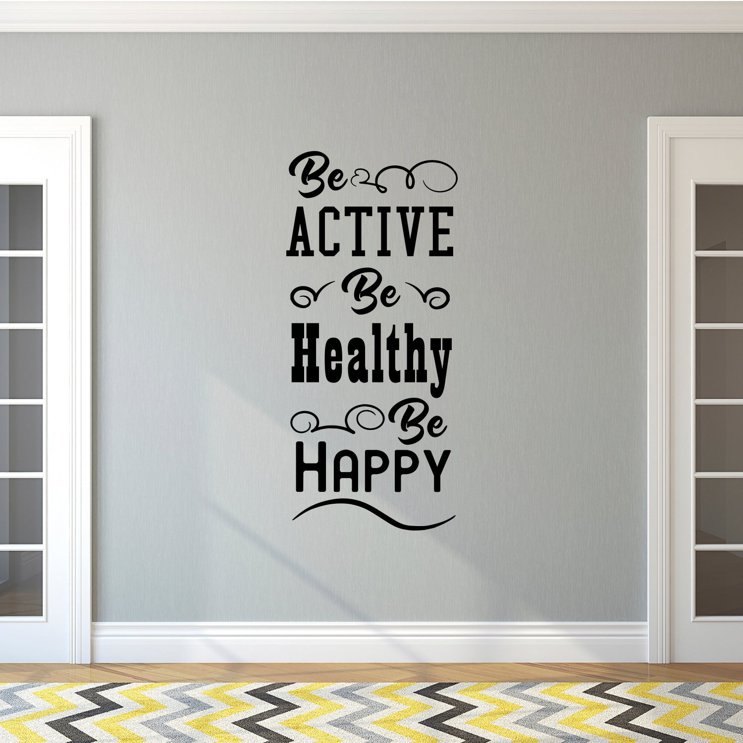 Be Active Be Healthy Be Happy - Inspirational Gym Quote - Wall Art Decal - 40"x 18" - Motivational Life Quotes Vinyl Decal - Bedroom Wall Decoration - Living Room Wall Art Decor
