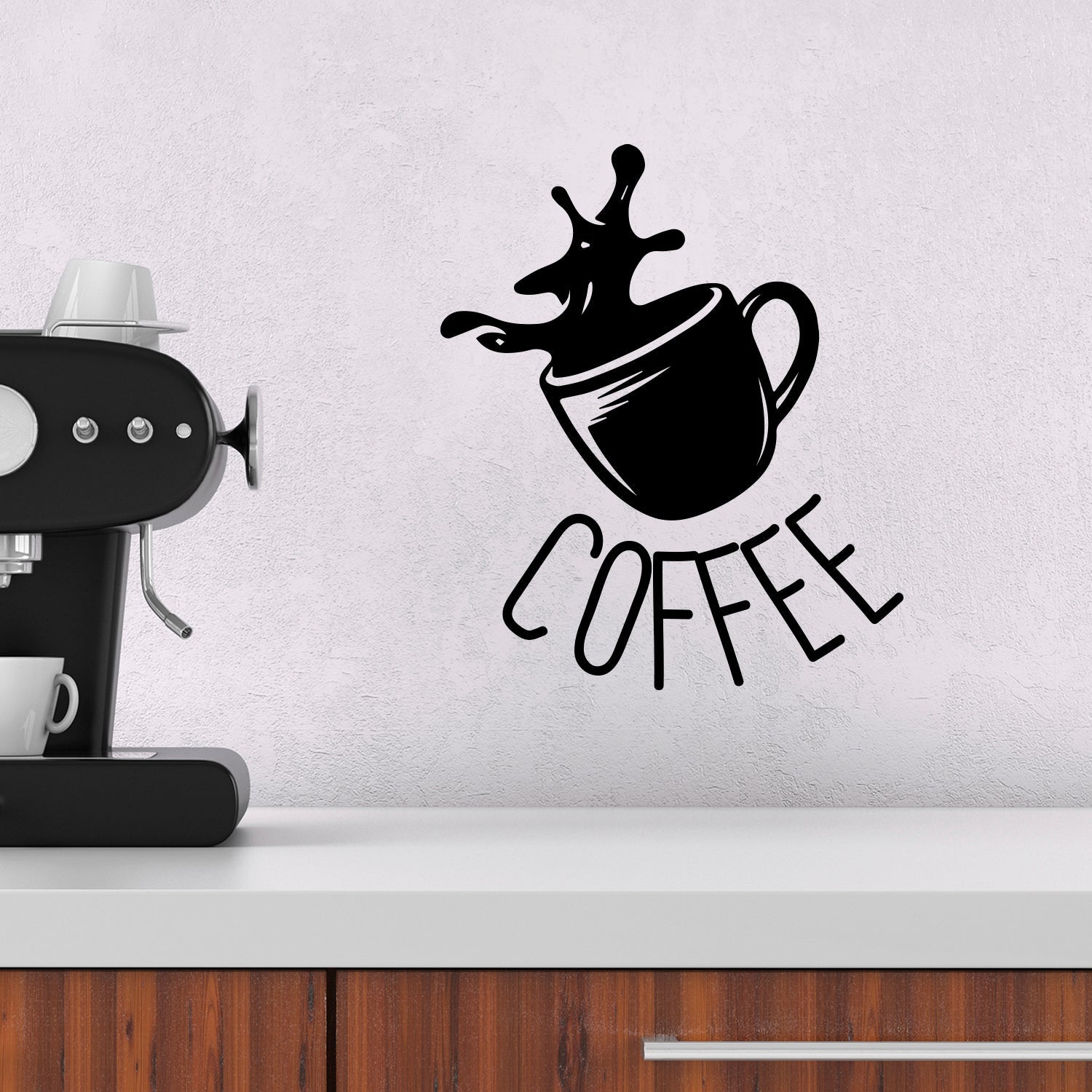 Coffee Cup Sign - Wall Art Decal 27" x 23" - Cafe Wall Decor - Peel Off Vinyl Stickers for Walls - Cute Vinyl Decal Decor - Coffee Lovers Gift - Coffee Wall Art Decoration - Kitchen Wall Decor (White)