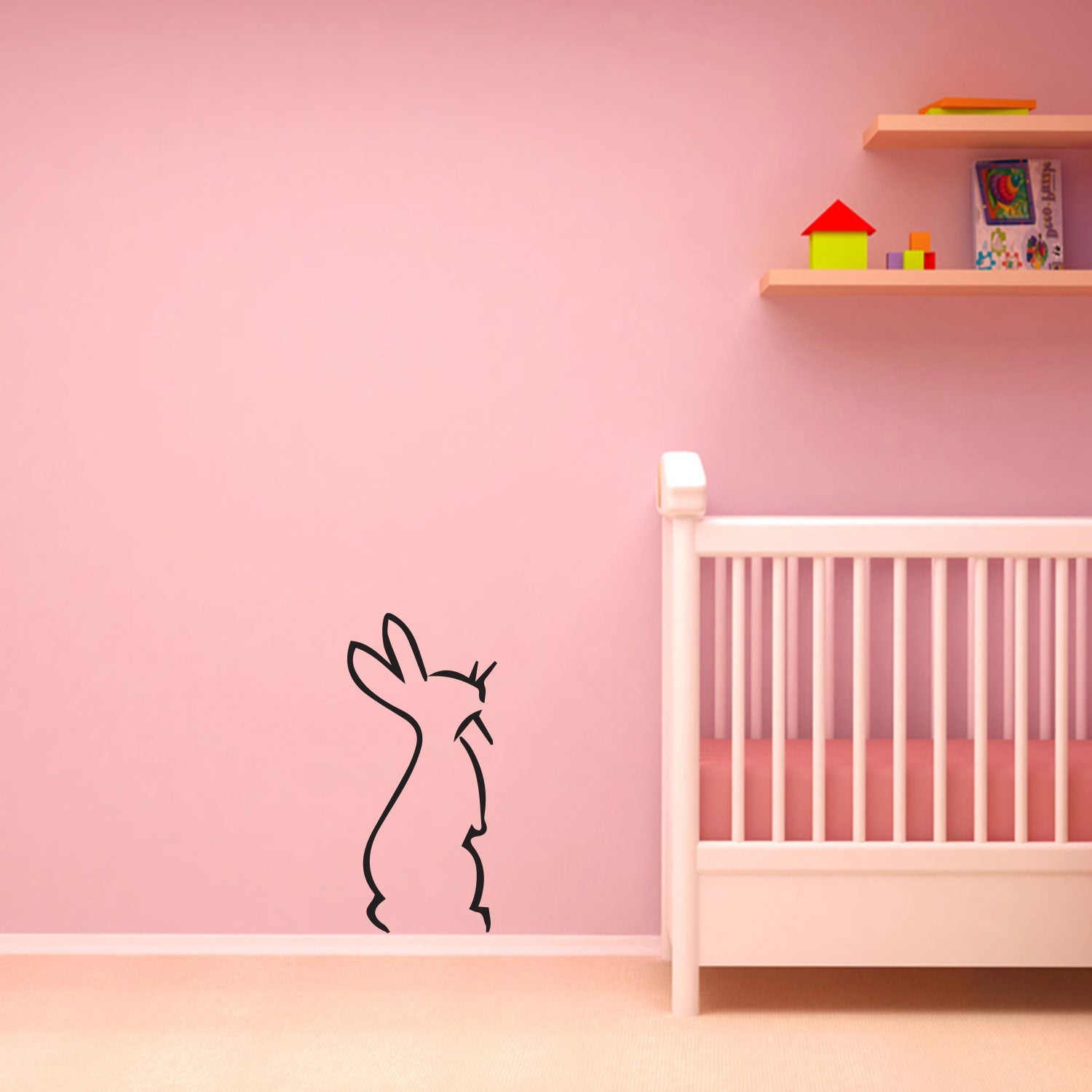 Cute Bunny Silhouette - Vinyl Wall Art Stickers - 32 x 15" - Cute Wall Art Decals for Little Girls and Boys Bedroom - Nursery Room Wall Art Decor"