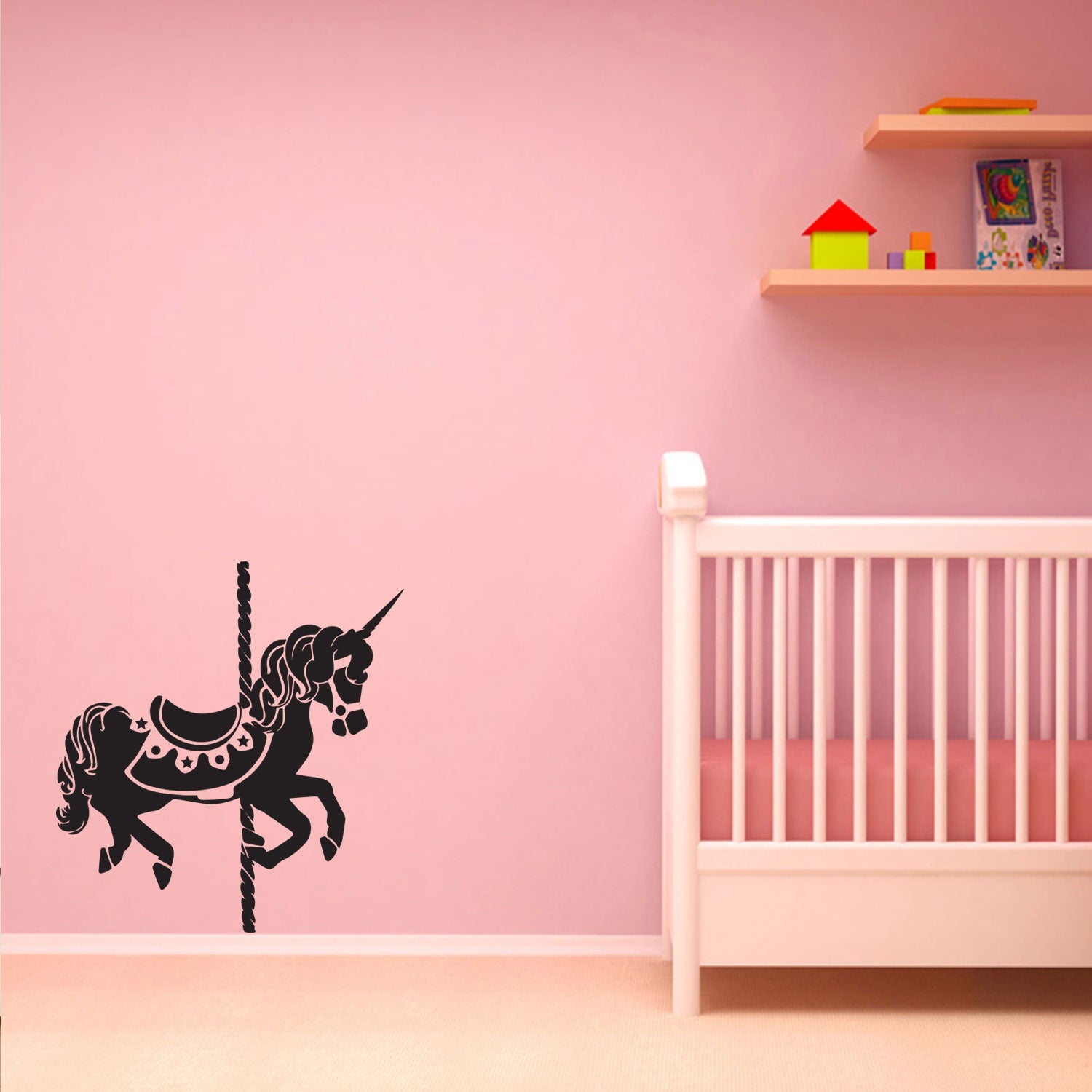 Unicorn Carousel - Vinyl Wall Art Stickers - 25" x 23" - Unisex Childrens Bedroom Decals - Baby Nursery Room Unicorn Wall Decor Art