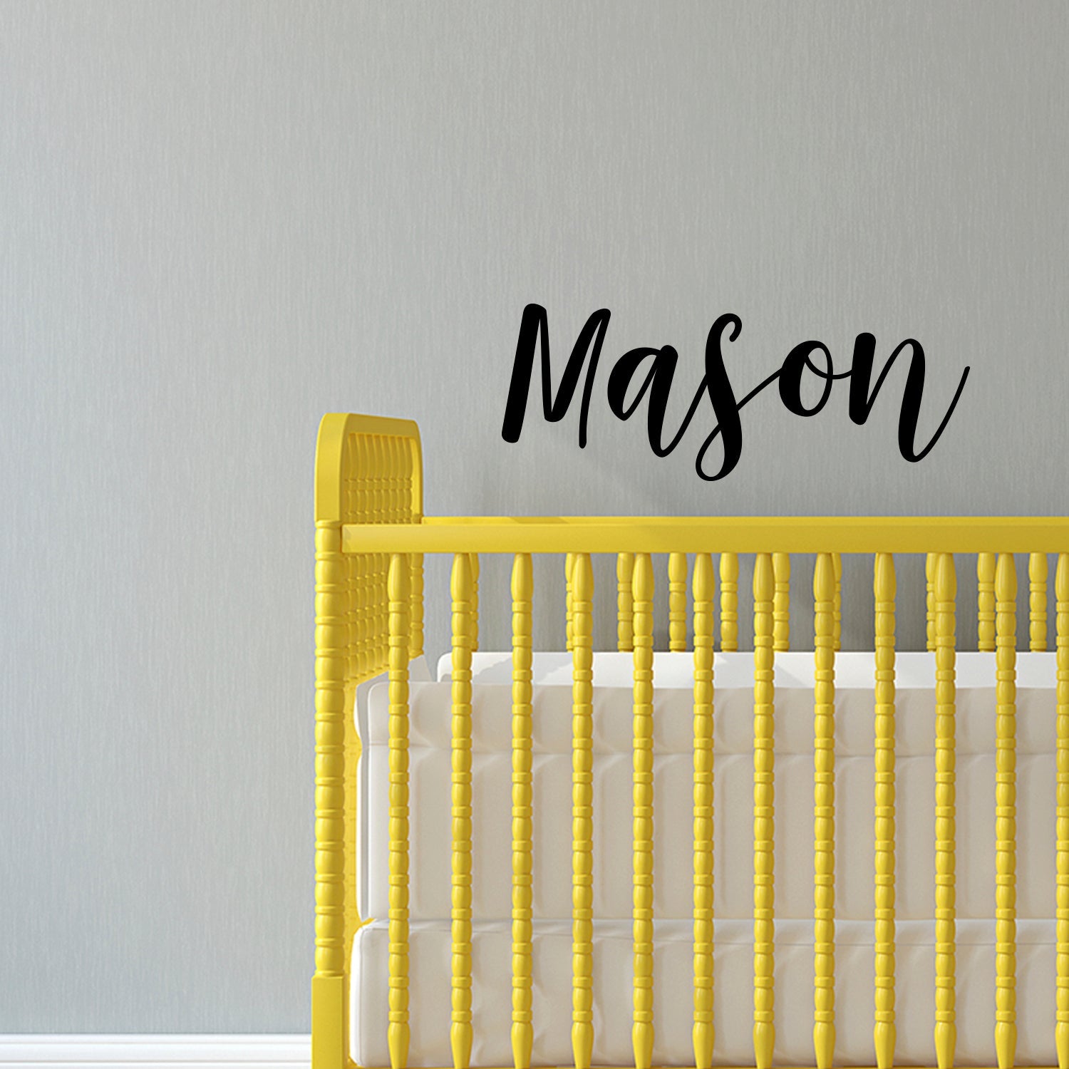Boys Name Vinyl Wall Art Sticker Decal - 'Mason' Name 12 x 32" - Little Boys Bedroom Vinyl Wall Decals - Cute Wall Art Decals for Baby Boy Nursery Room Decor (12" x 32"; Black Cursive)"