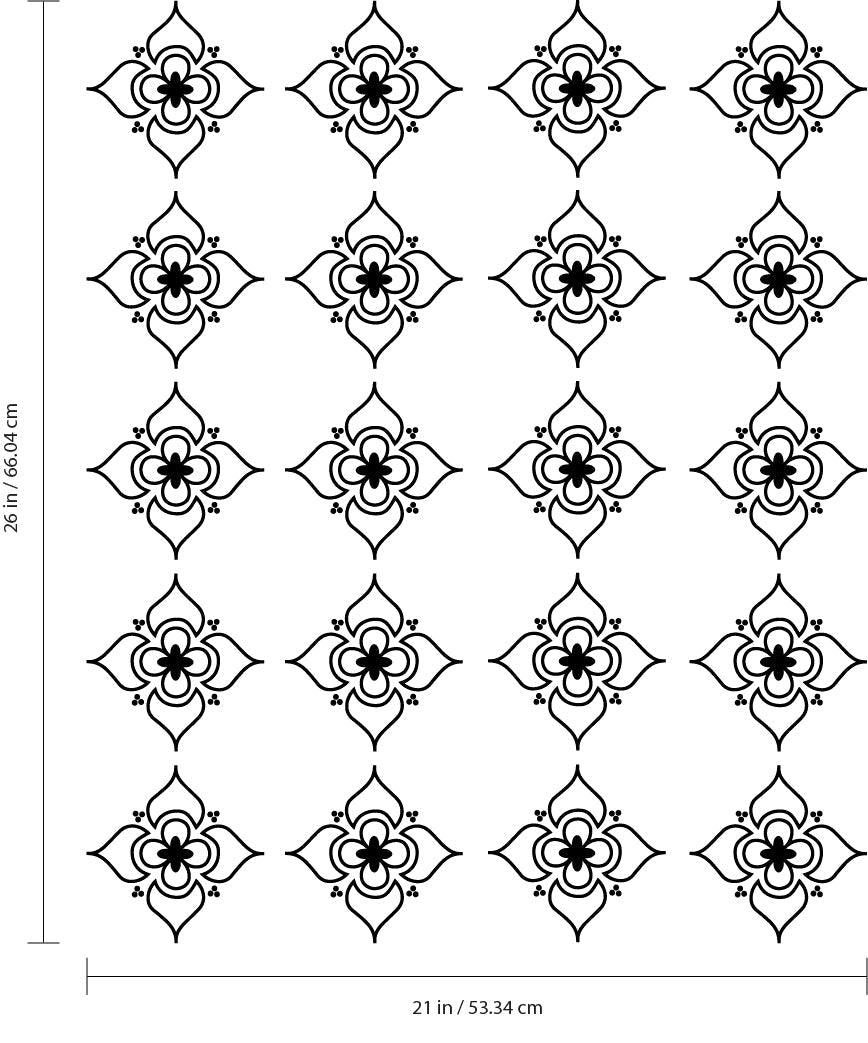 Set of 20 Vinyl Wall Art Decals - Pretty Flowers Pattern - 5" x 5" Each - Bedroom Living Room Office Dorm Room Girly Home Decor - Trendy Apartment Stencil Adhesive Stickers (5" x 5" Each; Black)