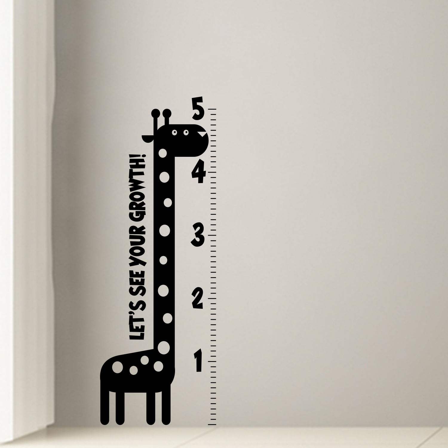Nursery Vinyl Wall Art Decal - Let’s See Your Growth Chart Zoo Giraffe - 62.5" x 22" - Safari Animal Wall Art Sticker Decals - Unisex Kids Room Play Area Daycare Wall Decor (62.5" x 22"; Black)