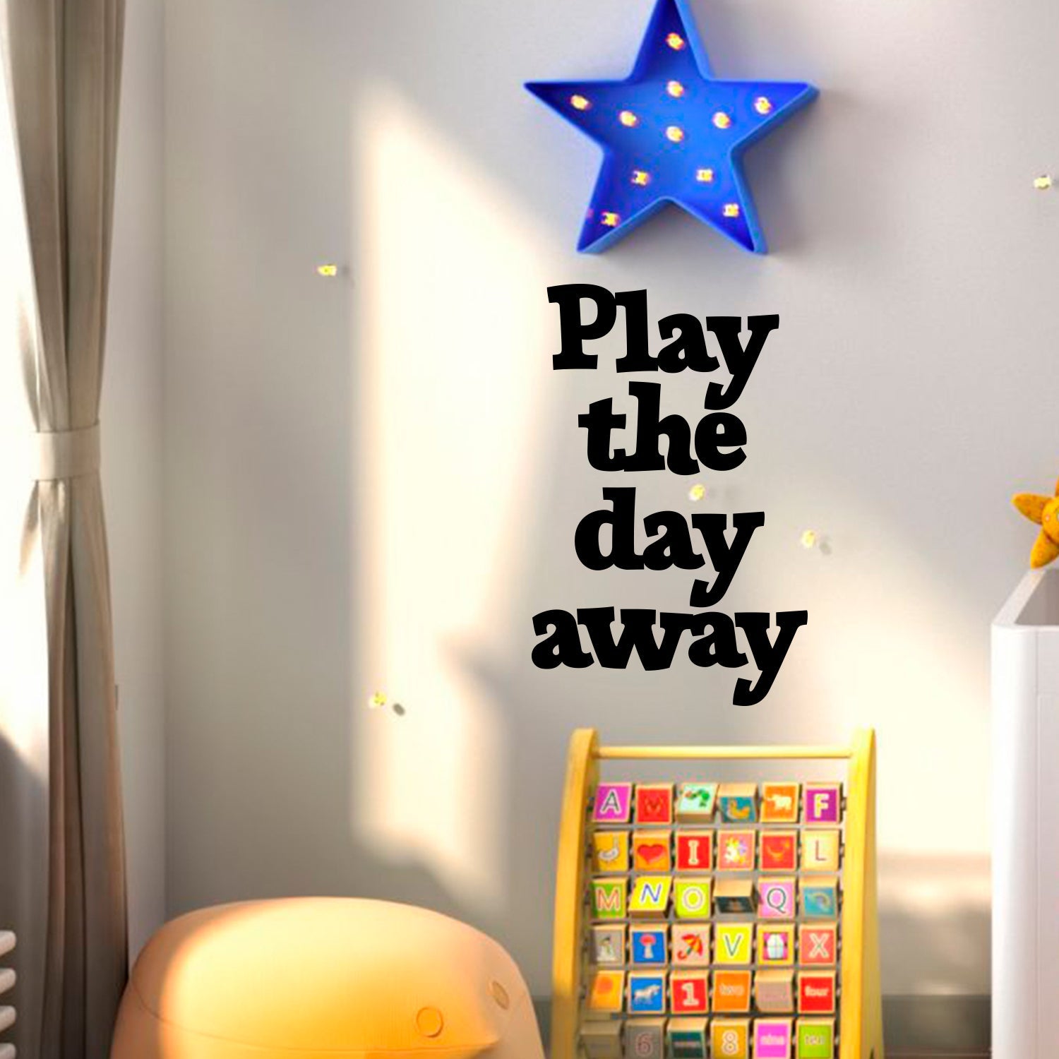 Nursery Room Vinyl Art Wall Decal - Play The Day Away - 23 x 15" - Cute Wall Art Decals for Children's Kids Toddlers Bedroom Playroom Decorative Removable Wall Decor Stickers"
