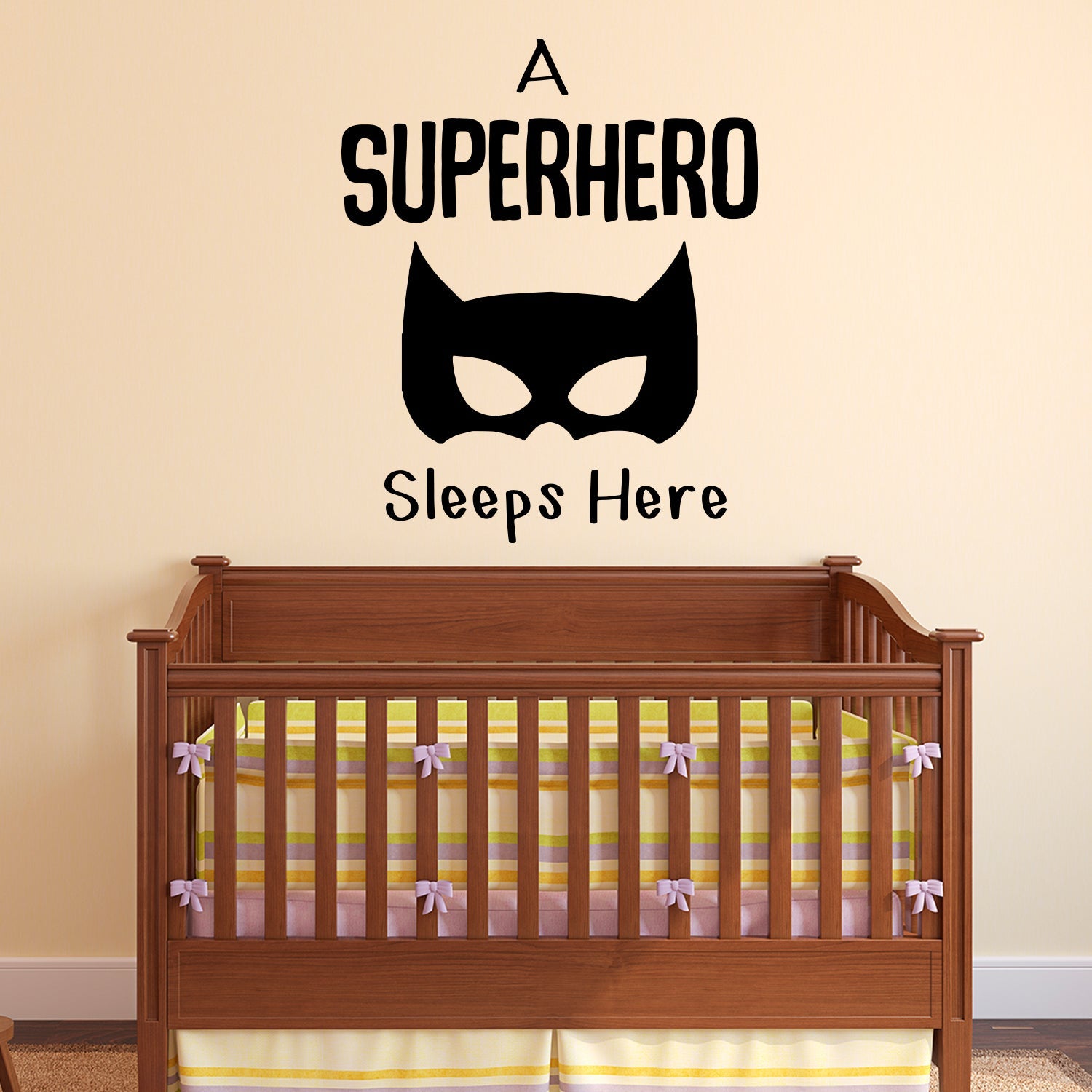 Baby Nursery Vinyl Art Wall Decal - A Superhero Sleeps Here - 26" x 23" - Inspirational Motivational Quote Wall Art Decor - Removable Wall Decals for Kids Childrens Toddlers Bedroom Playroom