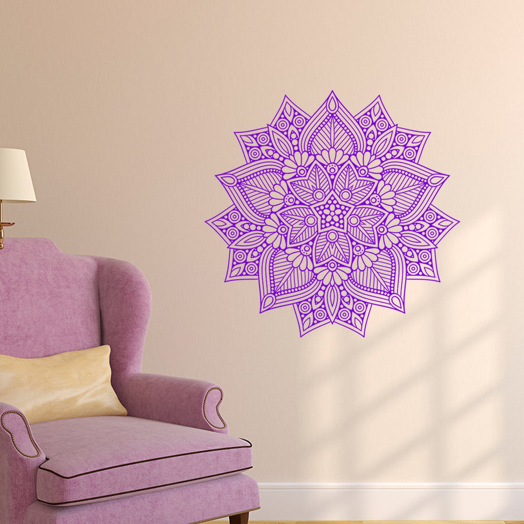 Vinyl Wall Art Decal - Hindu Mandala - 22" x 23" - Home Decor Apartment Workplace - Yoga Studio Namaste Meditation Mandala Bohemian Flower (22" x 23"; Black)