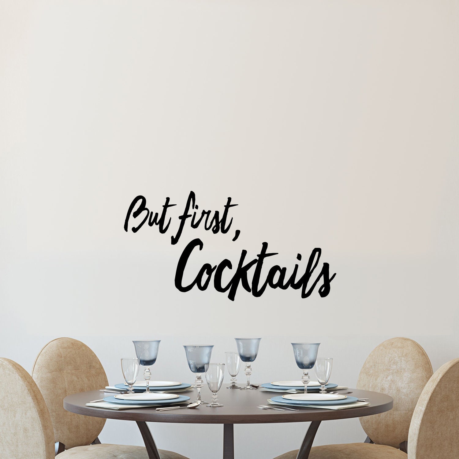 Vinyl Wall Art Decal - But First Cocktails - 12" x 23" - Adult Humor Peel Off Vinyl Sticker Decals - Happy Hour Home Kitchen Bar Restaurant Lounge Pub Modern Wall Decor (12" x 23"; Black)