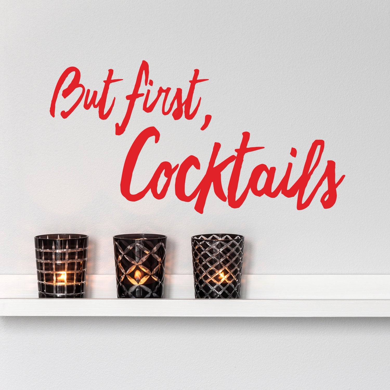 Vinyl Wall Art Decal - But First Cocktails - 12" x 23" - Adult Humor Peel Off Vinyl Sticker Decals - Happy Hour Home Kitchen Bar Restaurant Lounge Pub Modern Wall Decor (12" x 23"; Black)