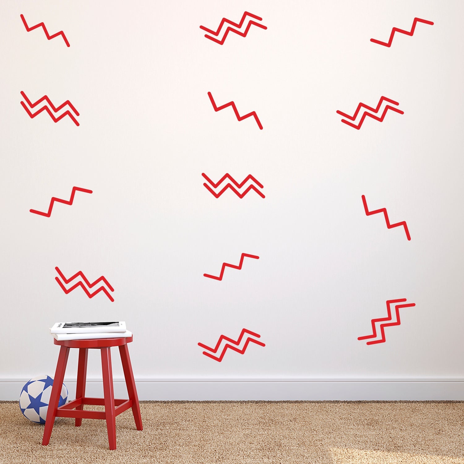 Set of 22 Vinyl Wall Art Decal - Zig Zag Patterns - 7 to 8" Each - Sticker Vinyls for Home Apartment Workplace Use - Cool Simple Shapes for Living Room Bedroom Decorations (7" to 8" Each; Black)"