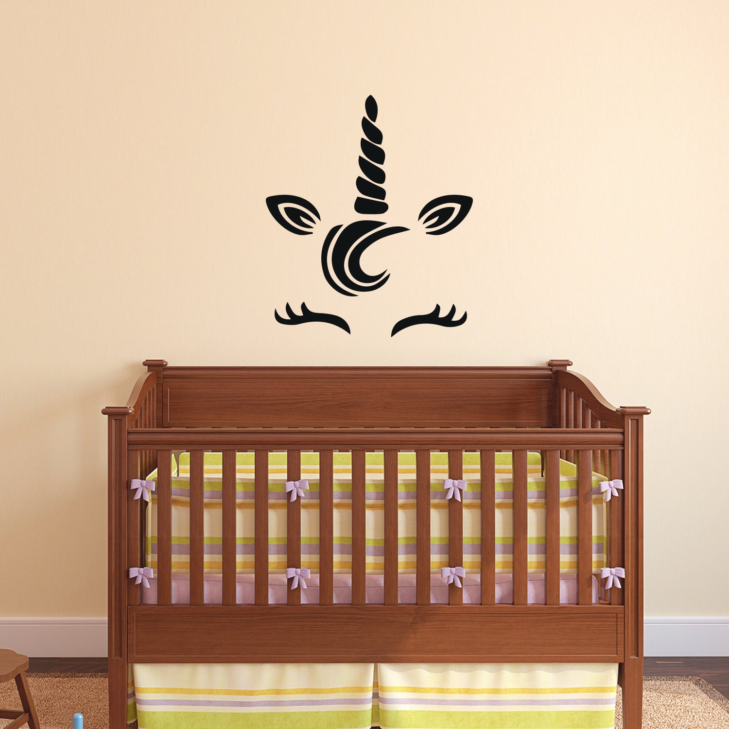 Vinyl Wall Art Decals - Cute Unicorn Head - 27 x 23" - Girly Fun Home Sticker Adhesive Wall Decoration - Cute Mythical Lovers Decal for Little Girl's Nursery Bedroom Play Room Decor"