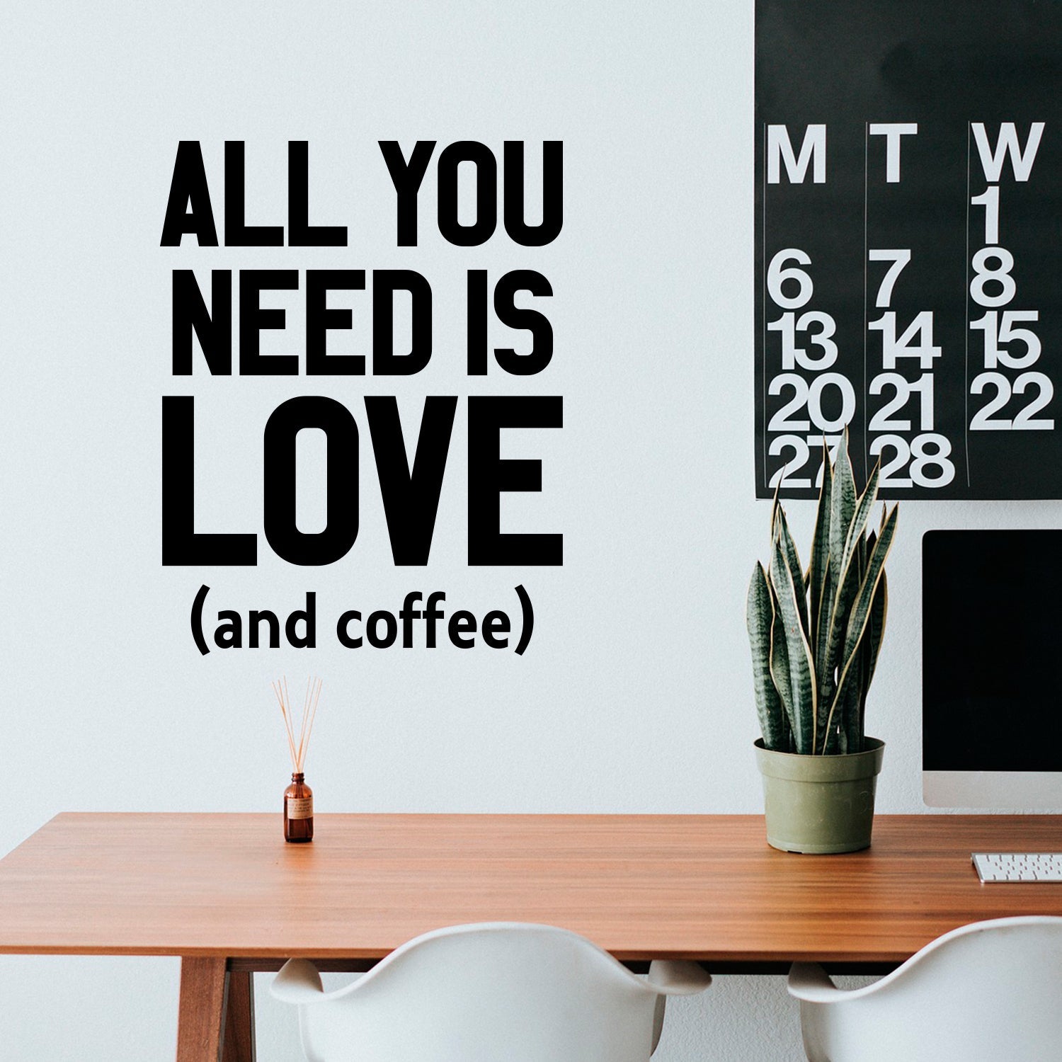 Vinyl Wall Art Decal - All You Need is Love and Coffee - 29.5" x 23" - Motivational Wall Sticker - Coffee Lovers Positive Quote Trendy Living Room Office Decor (29.5" x 23"; White)