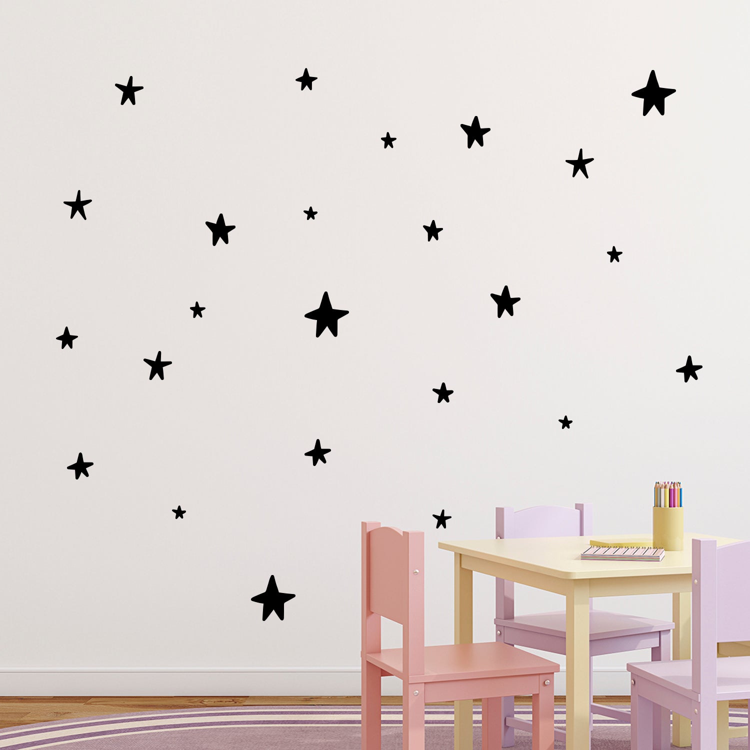 Set of 48 Vinyl Wall Art Decals - Stars - from 1 to 3" Each - Cute Adhesive Sticker Shapes for Kids Toddlers Teens Bedroom Playroom Nursery Living Room Home Apartment Decorations"
