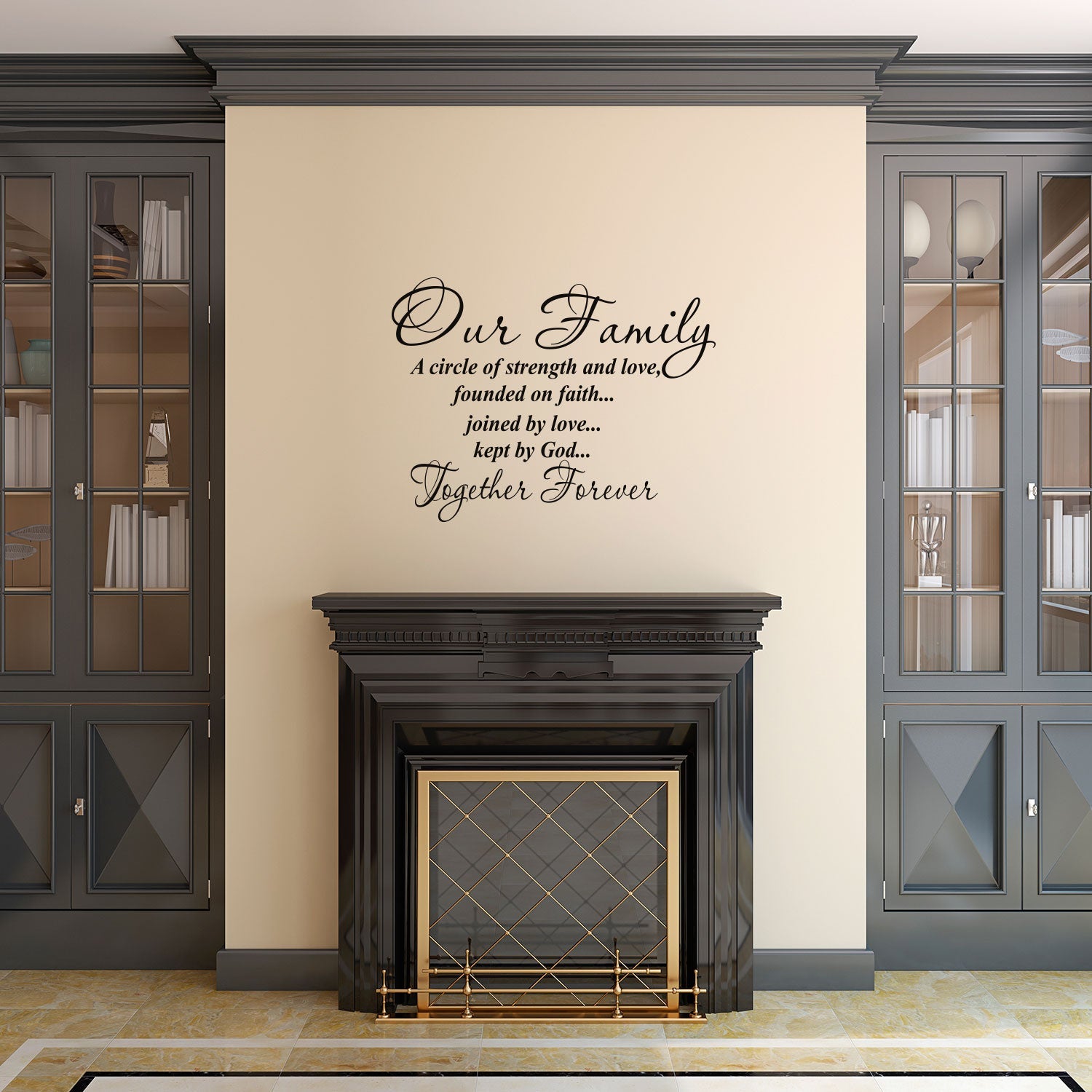 Vinyl Wall Art Decal - Our Family A Circle of Strength and Love Founded On Faith - 17 x 30" - Religious Bible Verse Quote Sticker for Bedroom Living Room Kids Room Office Church Decor (Black)"