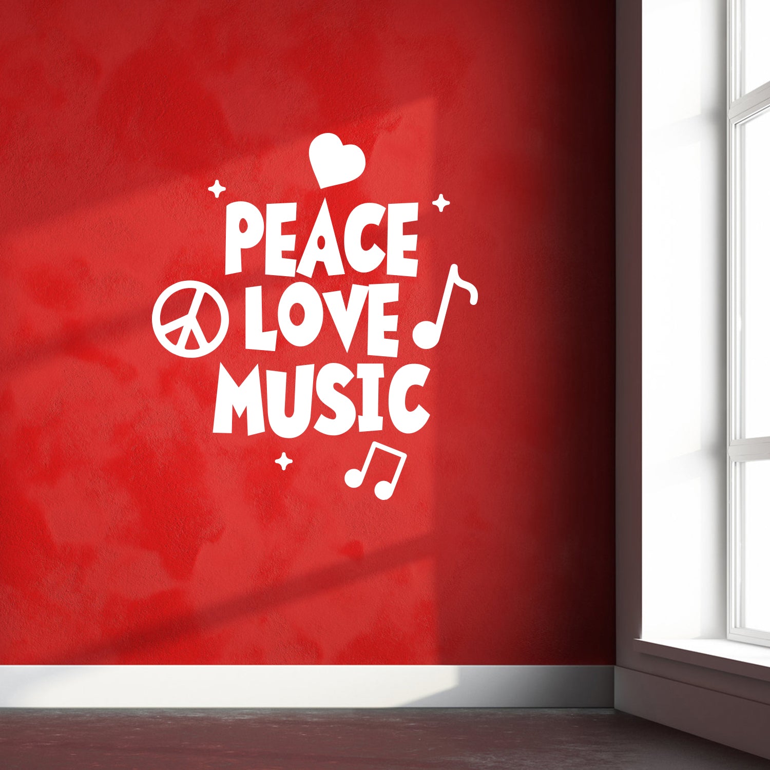 Vinyl Wall Art Decal - Peace Love Music - 26 x 23" - Modern Urban Music Lover Quote for Home Living Room Bedroom Sticker - Trendy Good Vibes for Office Business Workplace Decor (26" x 23"; Black)"