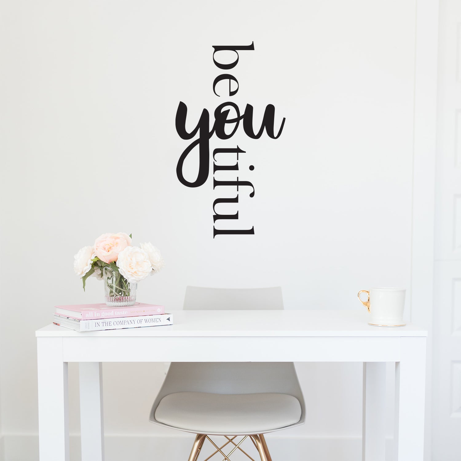 Vinyl Wall Art Decal - Be You Tiful - 30 x 17" - Inspirational Trendy Cute Chic Girly Minimalist Quote Sticker for Bedroom Closet Makeup Mirror Playroom Bedroom Office Yoga Ballet Decor (White)"