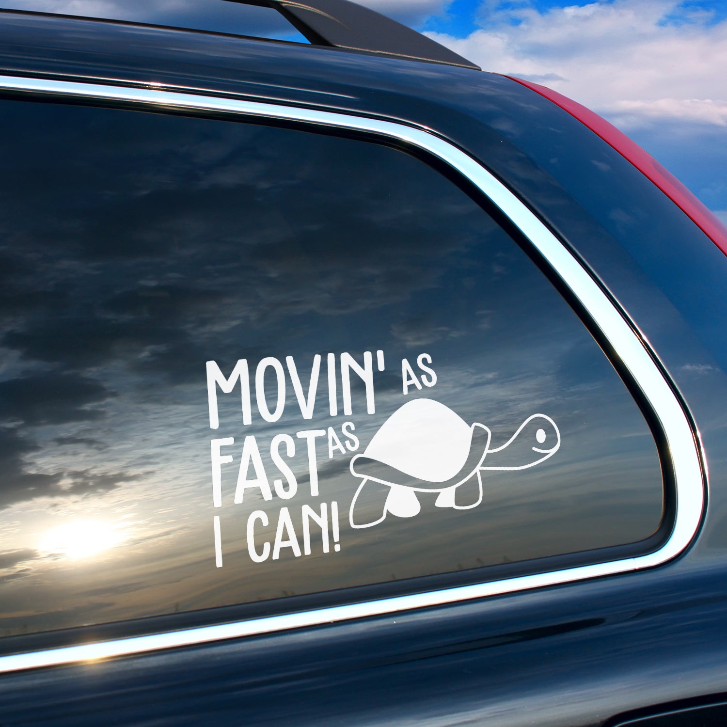 Vinyl Wall Art Decal - Moving As Fast As I Can - 4 x 7" - Trendy Fun Super Cute Little Turtle Shape Design Sticker For Playroom Daycare Family Grandma Car Minivan Rear Window Car Bumper Decor (White)"