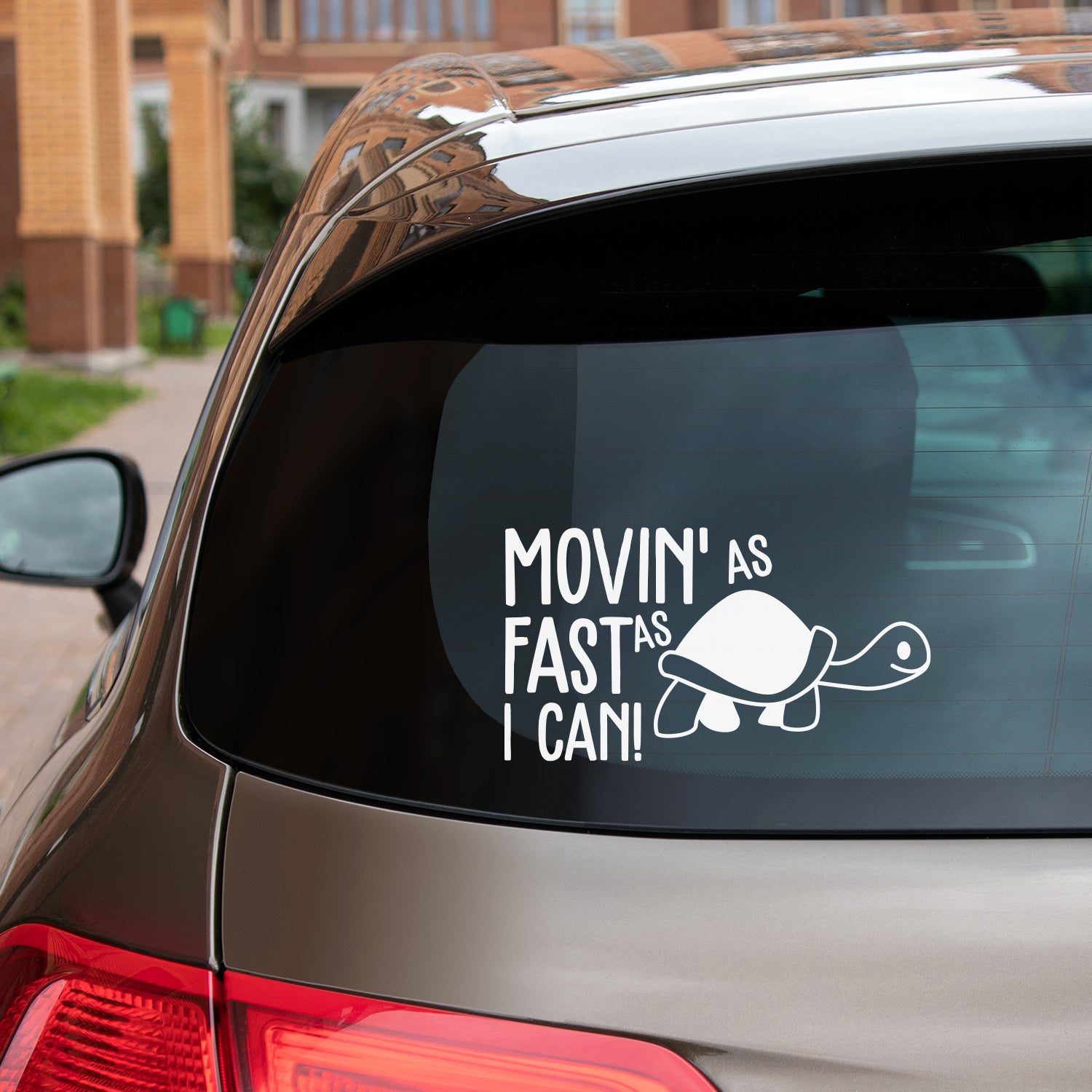 Vinyl Wall Art Decal - Moving As Fast As I Can - 4 x 7" - Trendy Fun Super Cute Little Turtle Shape Design Sticker For Playroom Daycare Family Grandma Car Minivan Rear Window Car Bumper Decor (White)"