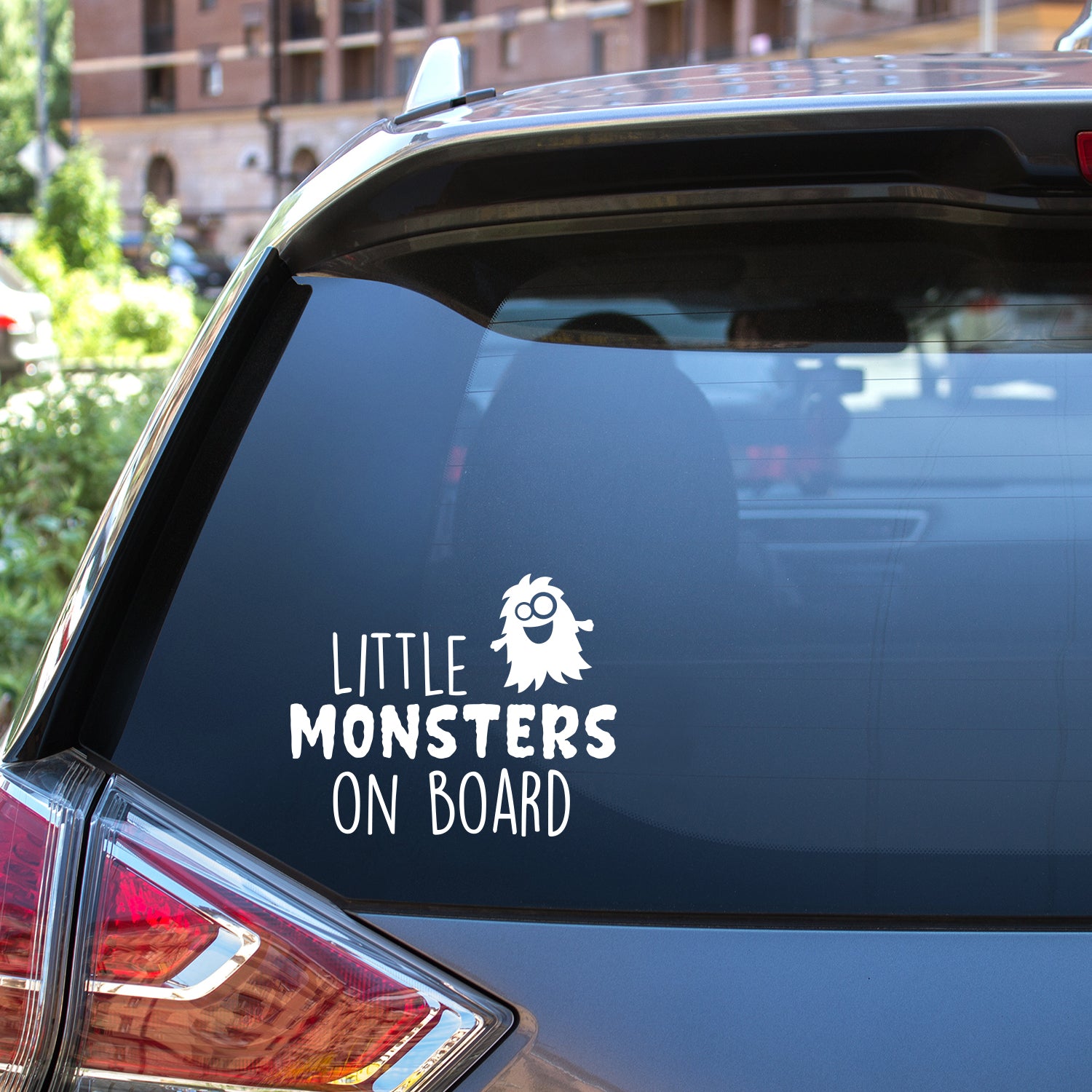 Vinyl Wall Art Decal - Little Monsters On Board - 5 x 6" - Sarcastic Cute Funny Adult Joke Little Monster Shape Quote Sticker for Playroom Daycare Family Minivan Rear Window Car Bumper Decor (White)"