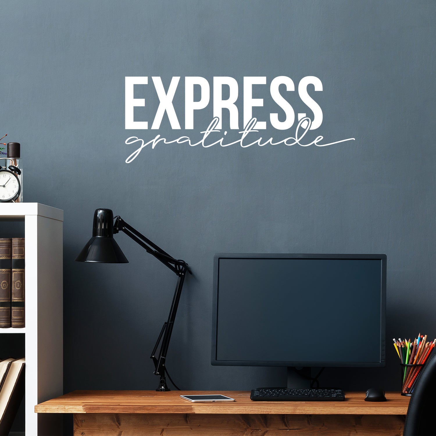 Vinyl Wall Art Decal - Express Gratitude - 11 x 29" - Trendy Inspirational Self Esteem Quote Sticker for Home Office Living Room Bedroom Closet Bathroom Mirror Classroom Decor (Black)"