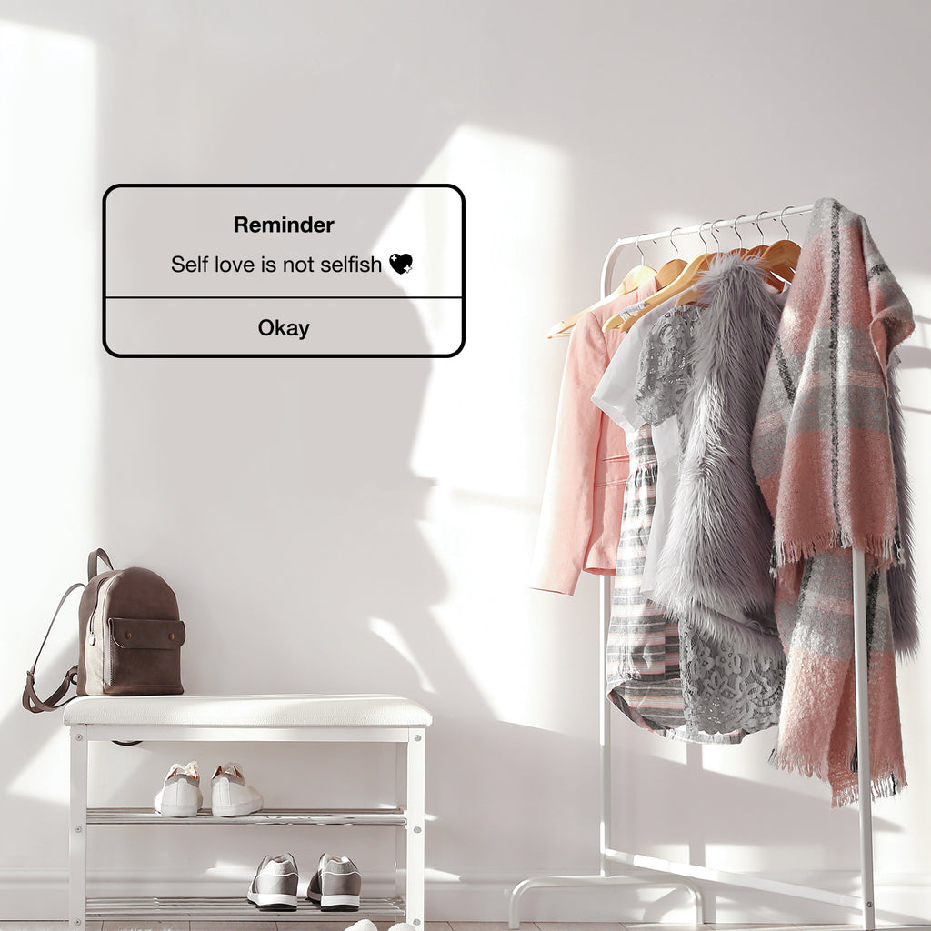 Vinyl Wall Art Decal - Self Love is Not Selfish - 12 x 30" - Cute iPhone Reminder Shape Modern Inspirational Quote Sticker for Home Office Bedroom Closet Bathroom Decor (Black)"