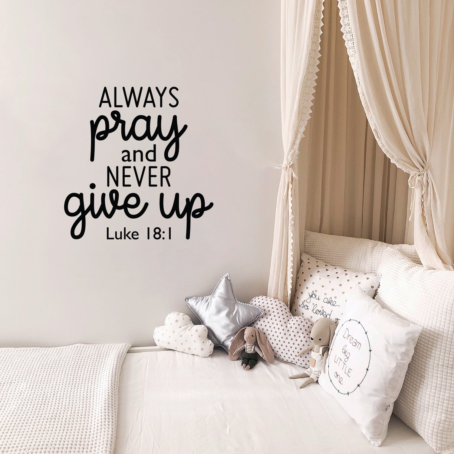 Vinyl Wall Art Decal - Always Pray and Never Give Up - 22.5 x 22" - Modern Inspirational Positive Religious Quote Sticker for Bedroom Home School Office Living Room Kids Room Decor (Black)"