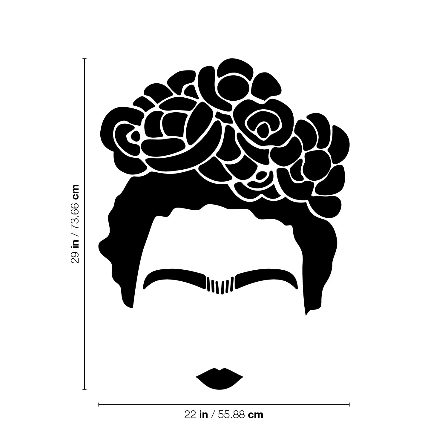 Vinyl Wall Art Decal - Frida Kahlo - 29 x 22" - Trendy Cute Minimalist Style Face Silhouette Design Shape Sticker for Living Room Bedroom Office School Coffee Shop Boutique Store Decor (Black)"