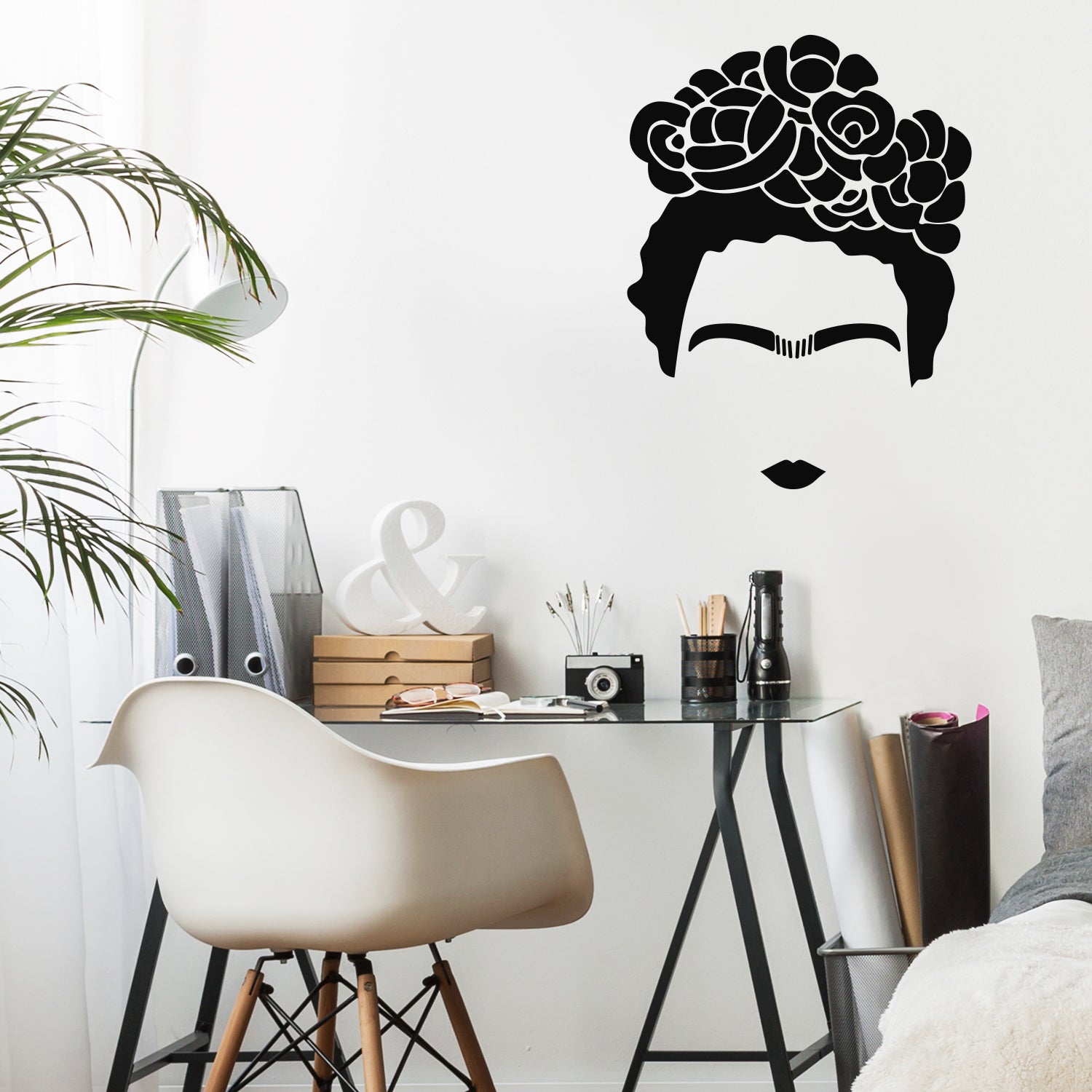 Vinyl Wall Art Decal - Frida Kahlo - 29 x 22" - Trendy Cute Minimalist Style Face Silhouette Design Shape Sticker for Living Room Bedroom Office School Coffee Shop Boutique Store Decor (Black)"