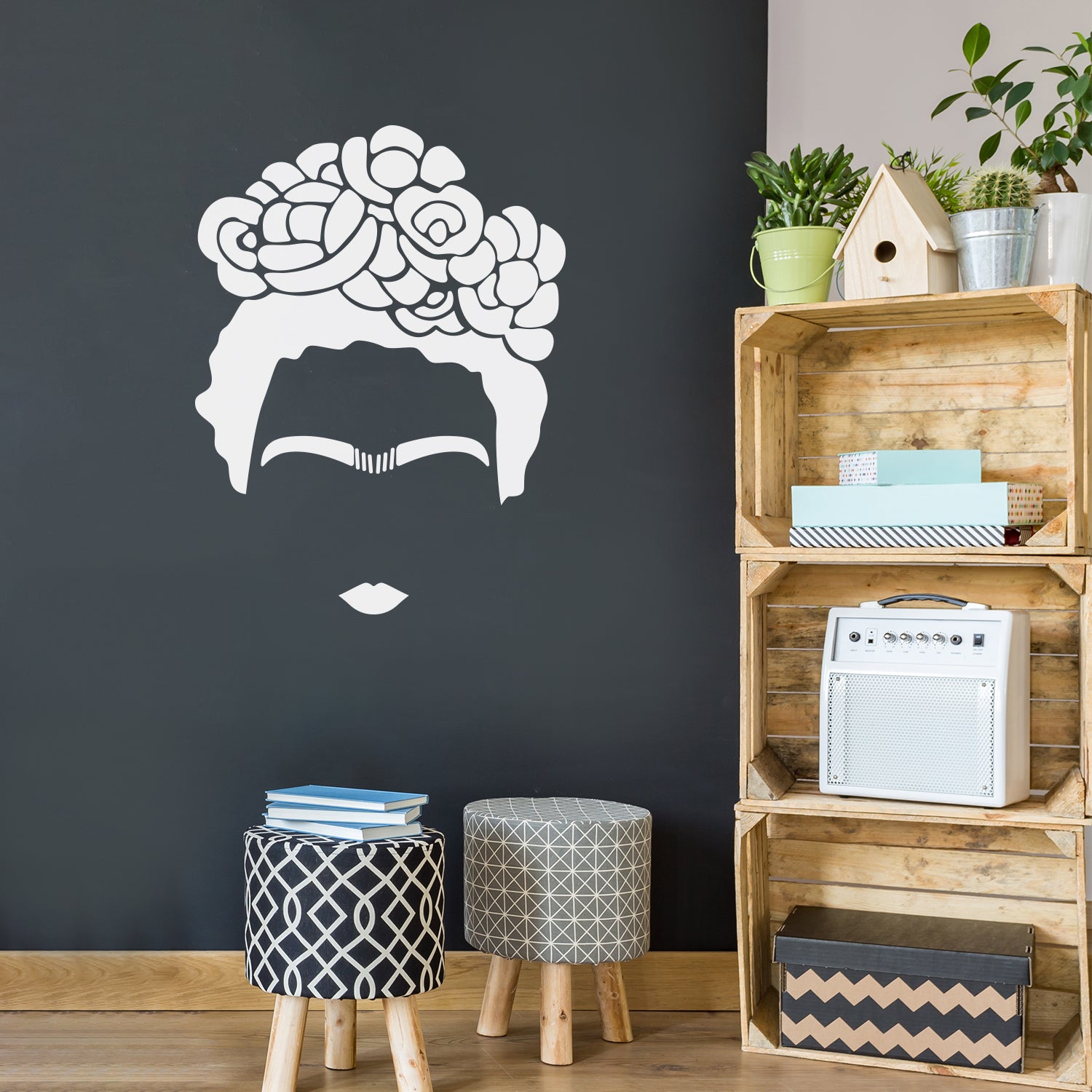 Vinyl Wall Art Decal - Frida Kahlo - 29 x 22" - Trendy Cute Minimalist Style Face Silhouette Design Shape Sticker for Living Room Bedroom Office School Coffee Shop Boutique Store Decor (Black)"
