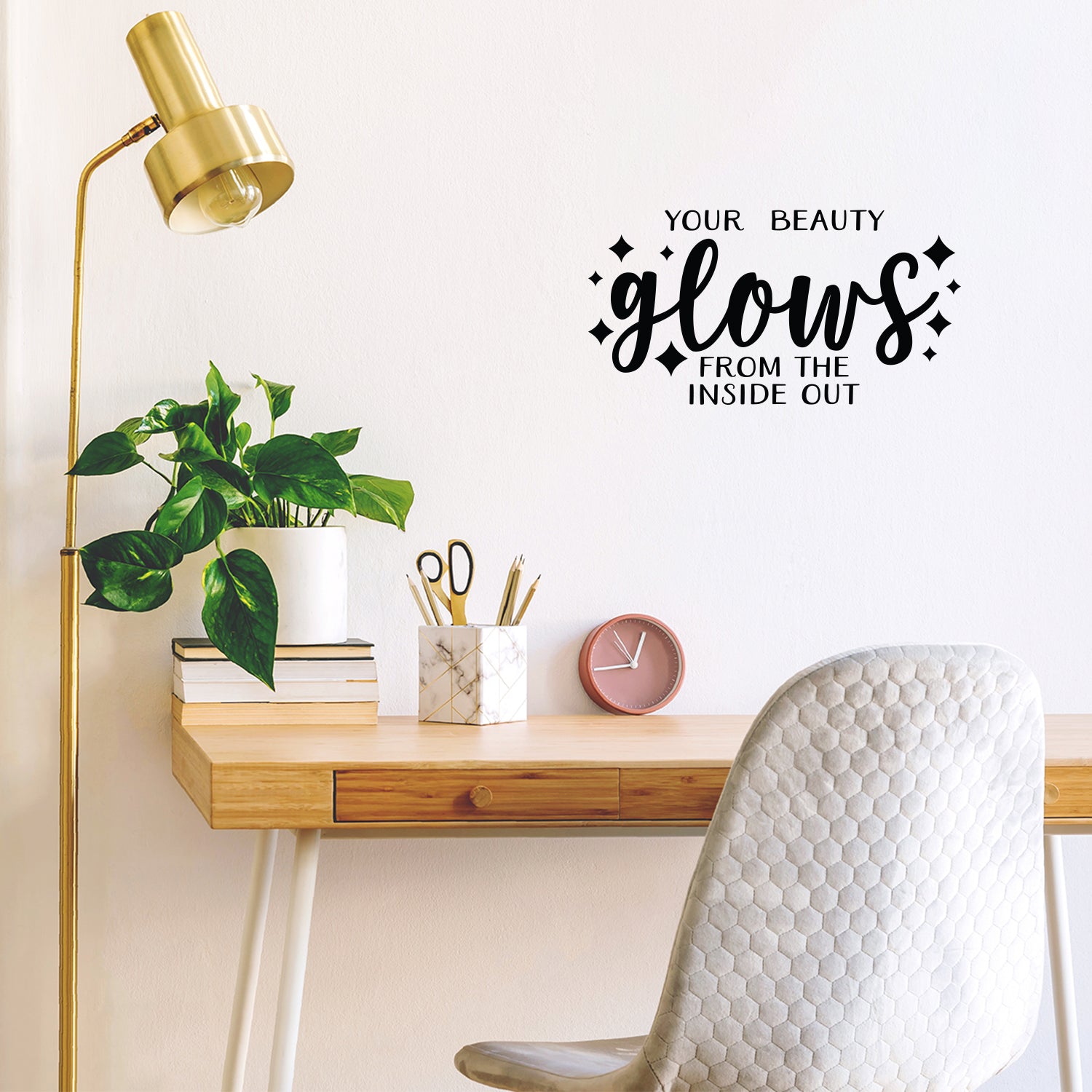 Vinyl Wall Art Decal - Your Beauty Glows from The Inside Out - 11.5 x 22" - Inspirational Cute Self Esteem Quote Sticker for Bedroom Closet Kids Room Playroom Bathroom Office School Decor (Black)"