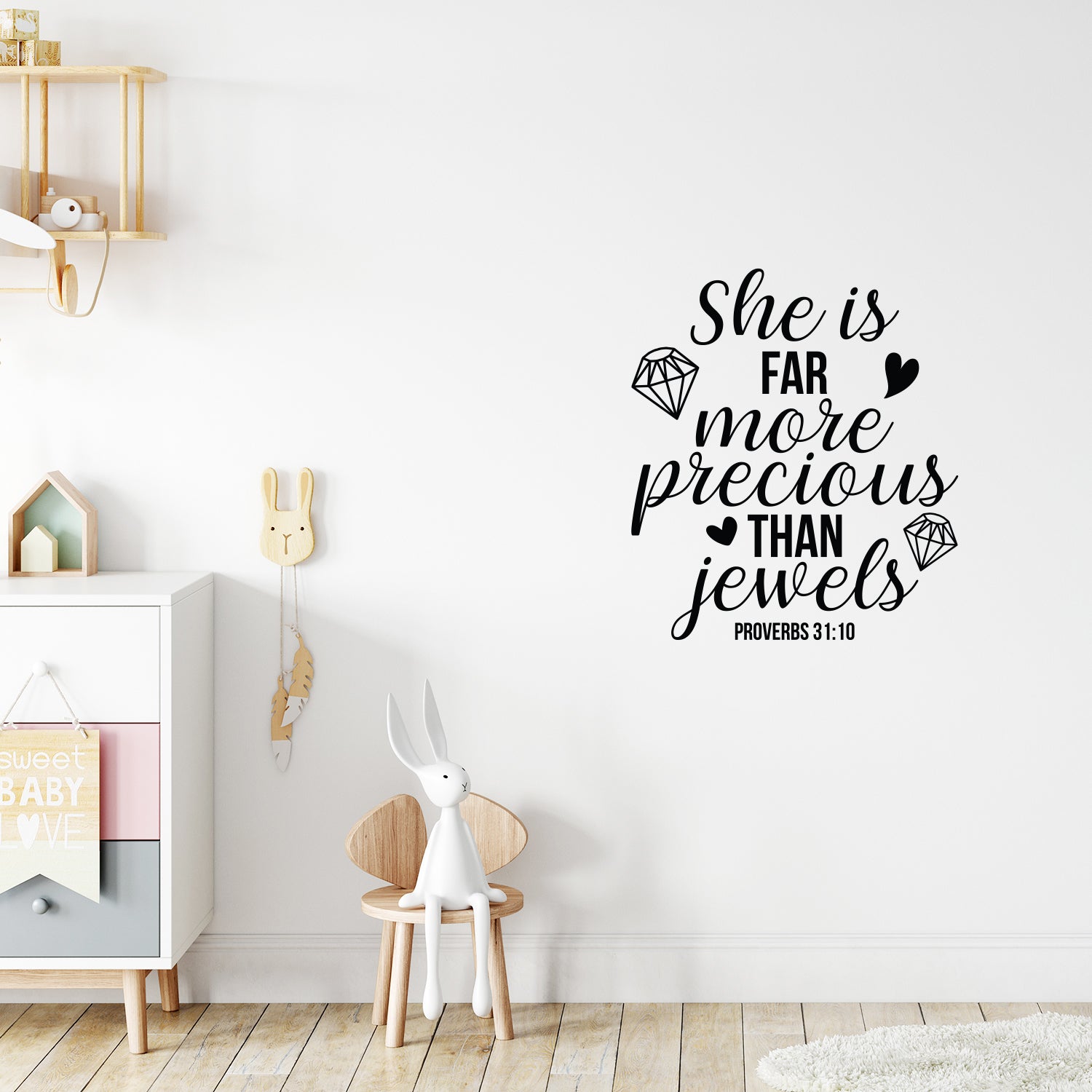 Vinyl Wall Art Decal - She is Far More Precious Than Jewels - 25 x 22" - Icons Design Trendy Inspirational Quote Sticker for Girls Bedroom Living Room Kids Room Home Office Decor (Black)"