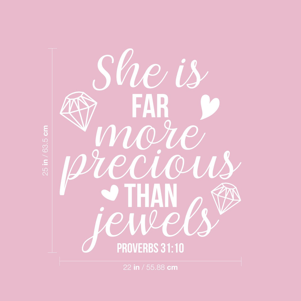 Vinyl Wall Art Decal - She is Far More Precious Than Jewels - 25 x 22" - Icons Design Trendy Inspirational Quote Sticker for Girls Bedroom Living Room Kids Room Home Office Decor (Black)"