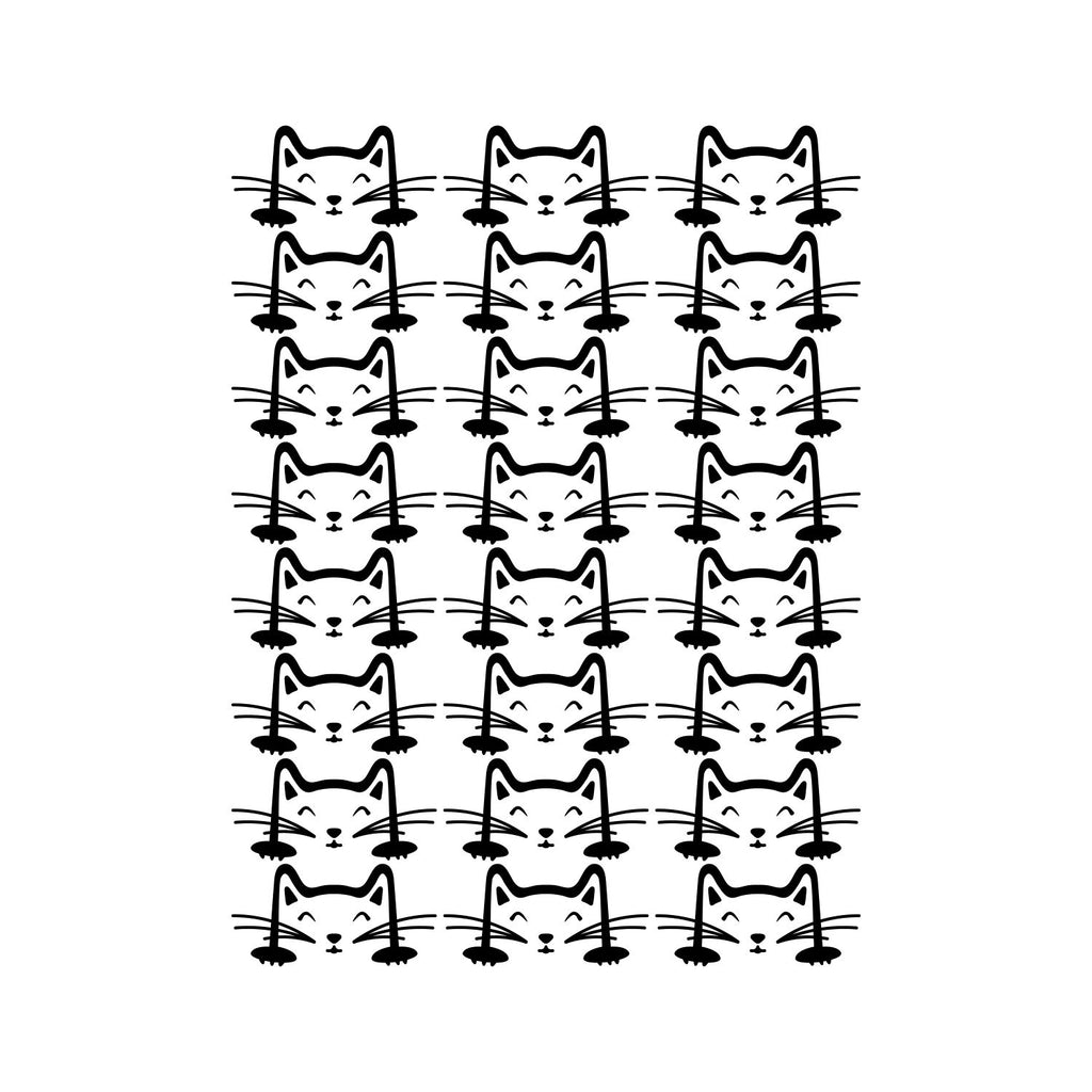 Set of 24 Vinyl Wall Art Decal - Cat Faces Pattern - from 3 x 6" Each - Cute Kitty Adhesive Stickers for Bedroom Kids Room Playroom Home School Classroom Cats Decor (Black)"