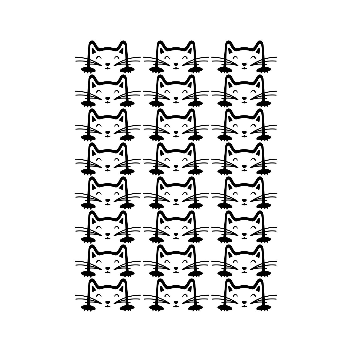 Set of 24 Vinyl Wall Art Decal - Cat Faces Pattern - from 3 x 6" Each - Cute Kitty Adhesive Stickers for Bedroom Kids Room Playroom Home School Classroom Cats Decor (Black)"