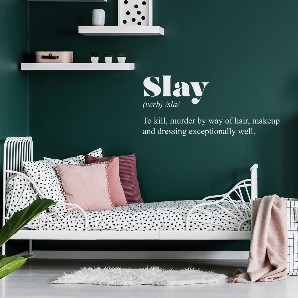 Vinyl Wall Art Decal - Slay. Makeup and Dressing Exceptionally Well - 15 x 34" - Inspirational Minimalist Chic Quote Sticker for Bedroom Closet Living Room Boutique Store Office Coffee Shop (Black)"