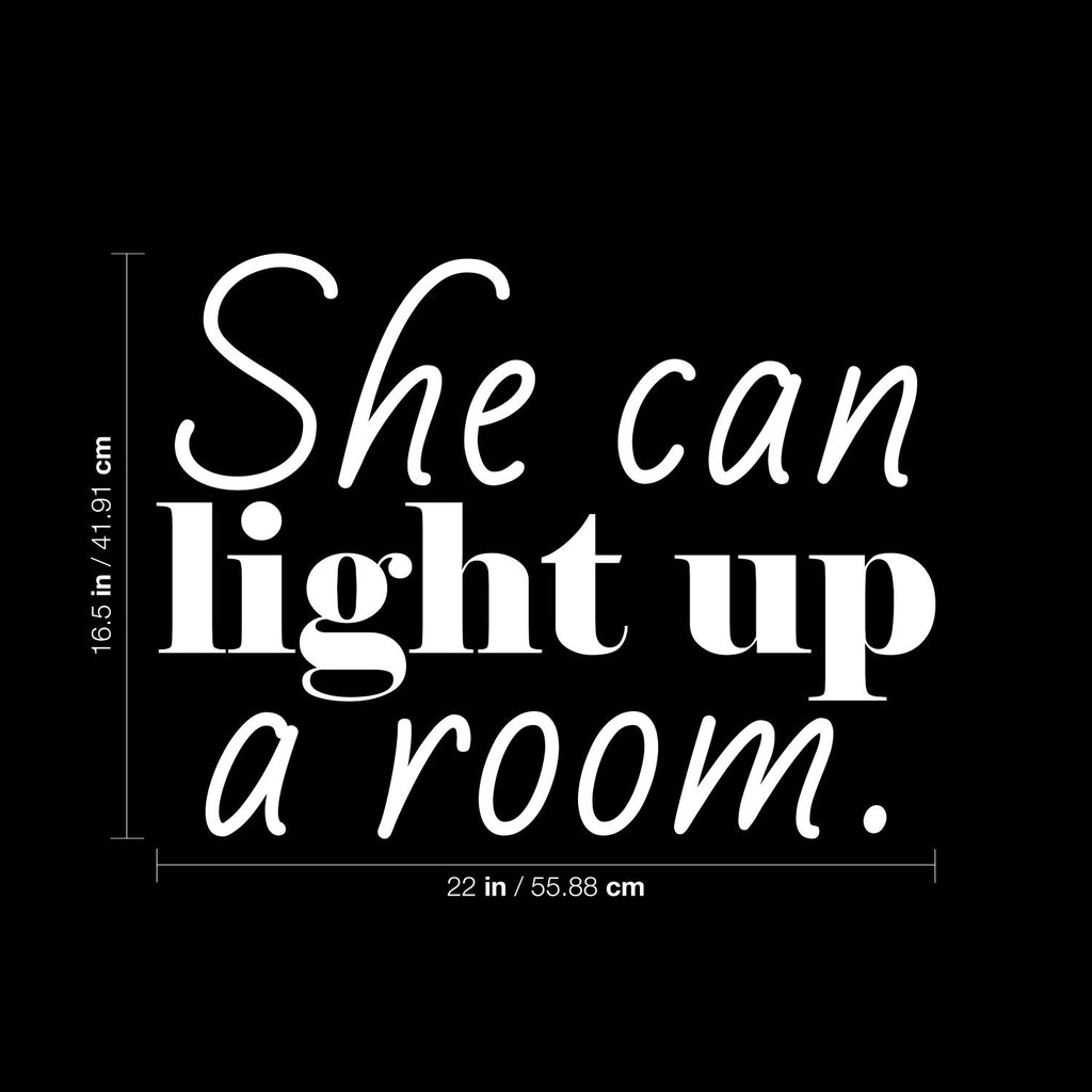 Vinyl Wall Art Decal - She Can Light Up A Room - 16.5 x 22" - Trendy Motivational Self Esteem Quote Sticker for Girls Bedroom Closet Living Room Home Office Decor (Black)"