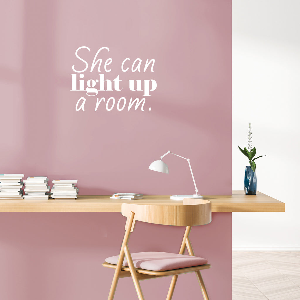 Vinyl Wall Art Decal - She Can Light Up A Room - 16.5 x 22" - Trendy Motivational Self Esteem Quote Sticker for Girls Bedroom Closet Living Room Home Office Decor (Black)"