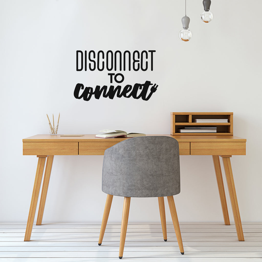 Vinyl Wall Art Decal - Disconnect to Connect - 17 x 28" - Unplug Technology Modern Motivational Quote Sticker for Family Home Living Room School Work Office Coffee Shop Patio Decor (Black)"