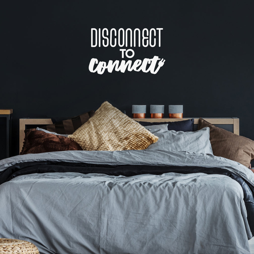 Vinyl Wall Art Decal - Disconnect to Connect - 17 x 28" - Unplug Technology Modern Motivational Quote Sticker for Family Home Living Room School Work Office Coffee Shop Patio Decor (Black)"