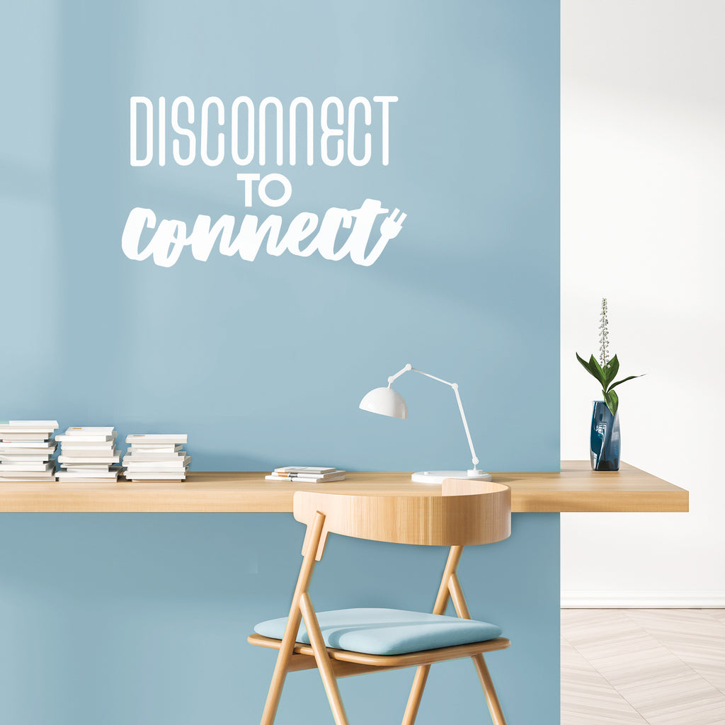 Vinyl Wall Art Decal - Disconnect to Connect - 17 x 28" - Unplug Technology Modern Motivational Quote Sticker for Family Home Living Room School Work Office Coffee Shop Patio Decor (Black)"